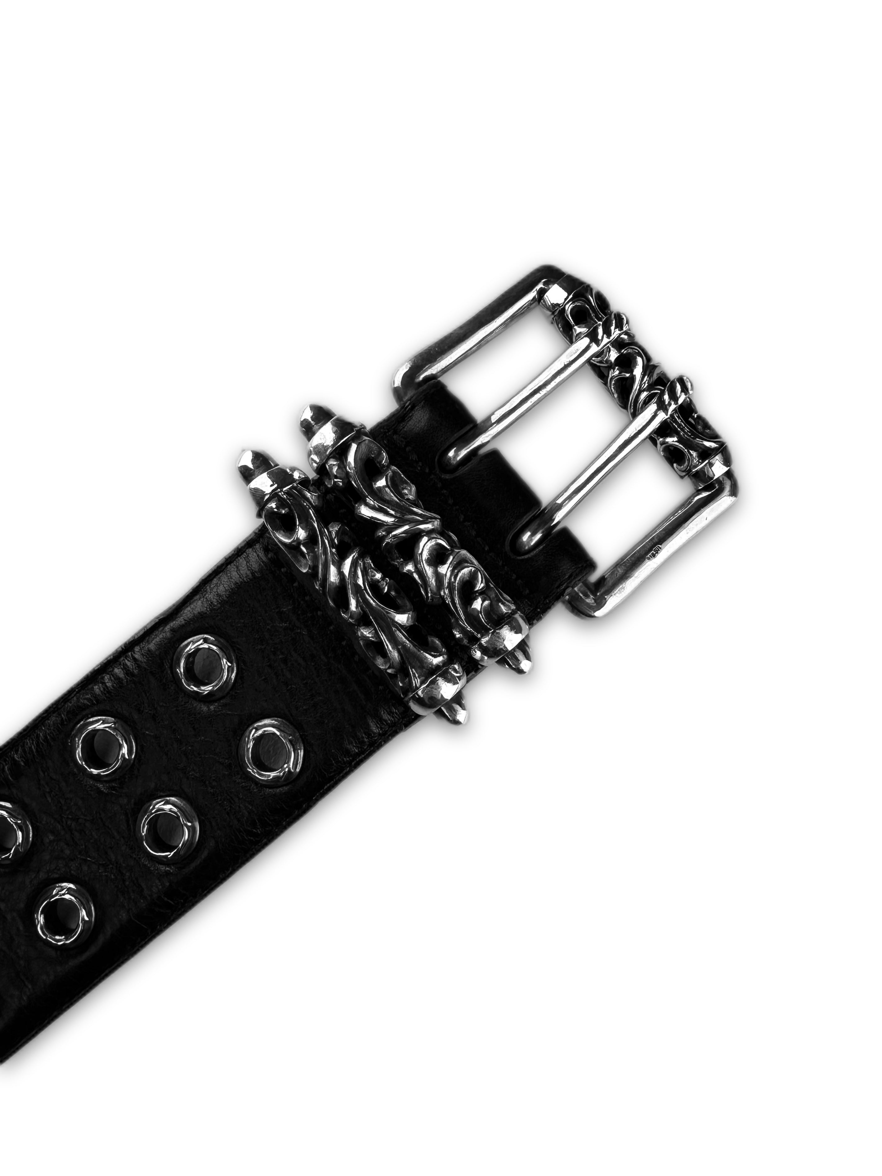 Chrome Hearts ‘Double Roller’ Black Leather Eyelet Belt