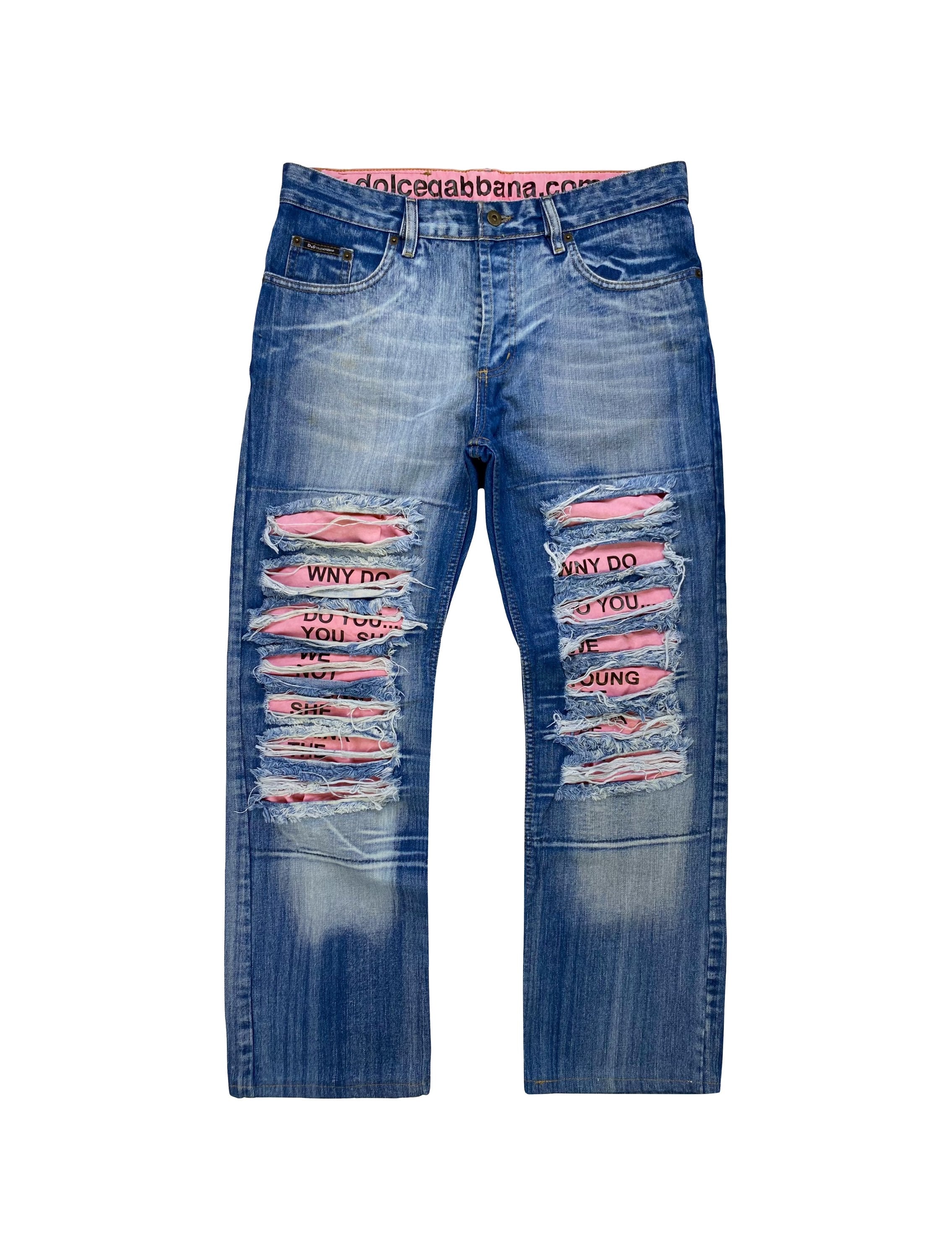 SS06 Dolce &amp; Gabbana “Wake Up” Poem Thrashed Light Wash Denim