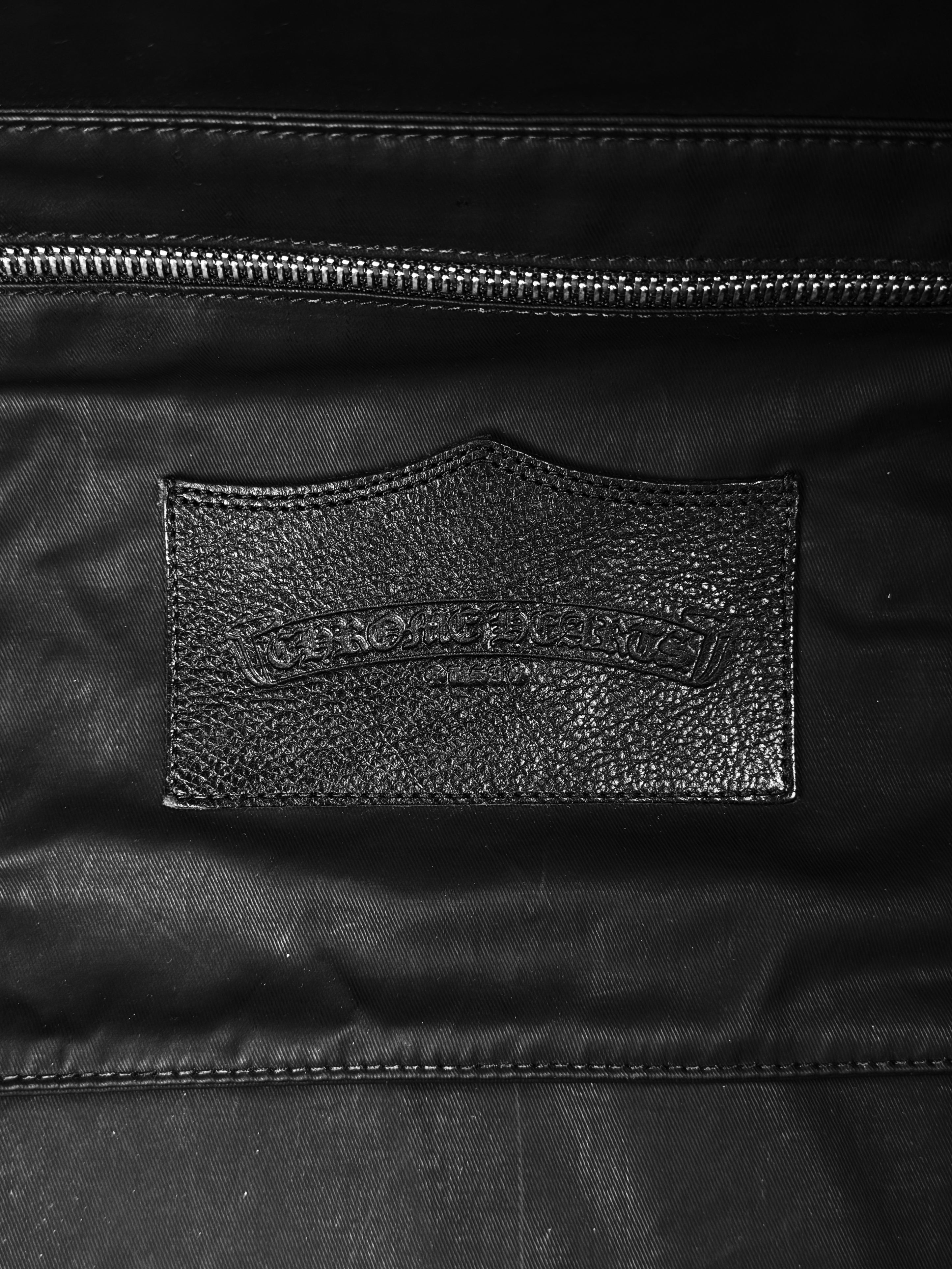 Chrome Hearts Cemetery Cross Patch Flooded Black Leather Large Duffle Bag