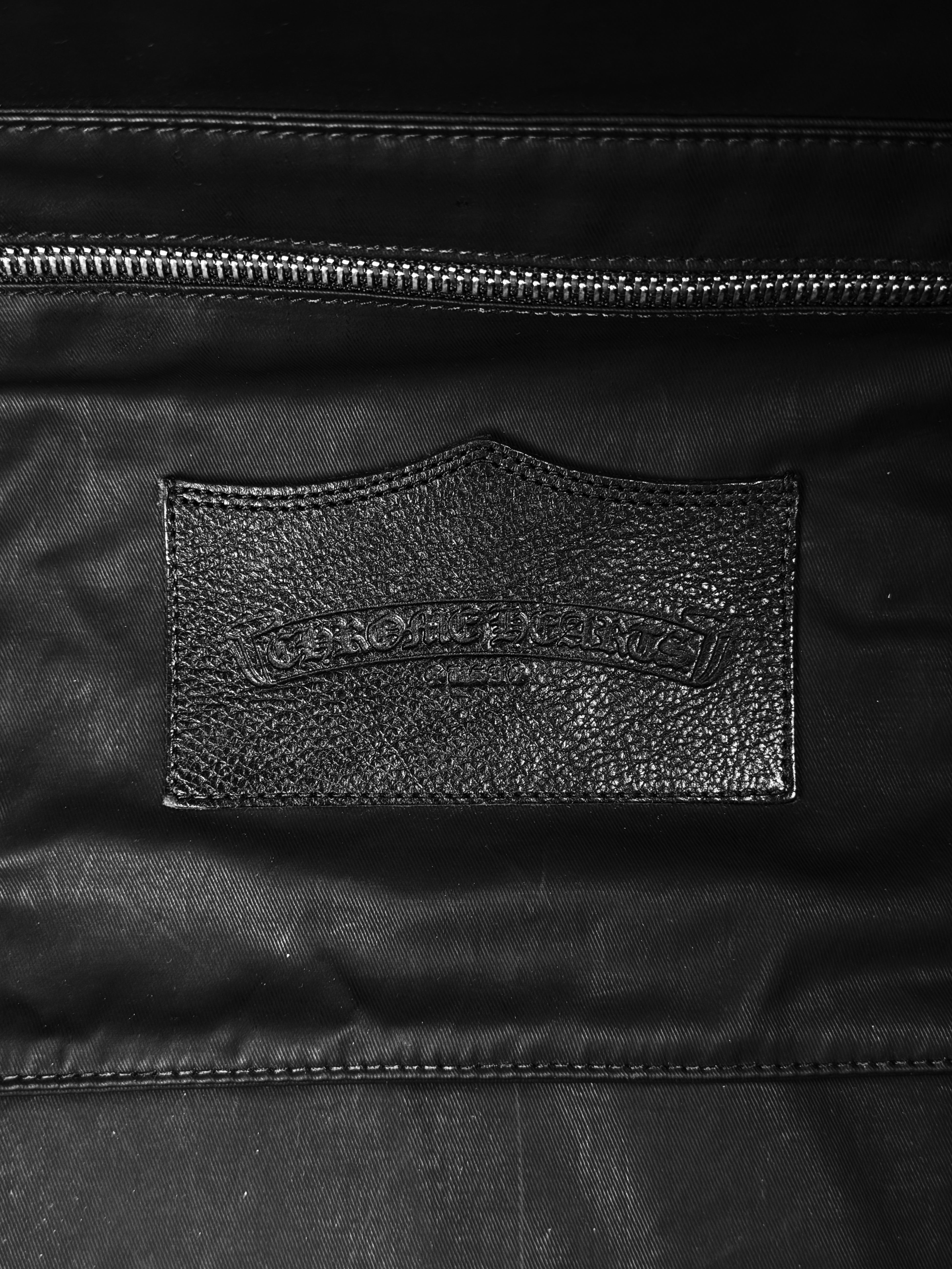Chrome Hearts Cemetery Cross Patch Flooded Black Leather Large Duffle Bag