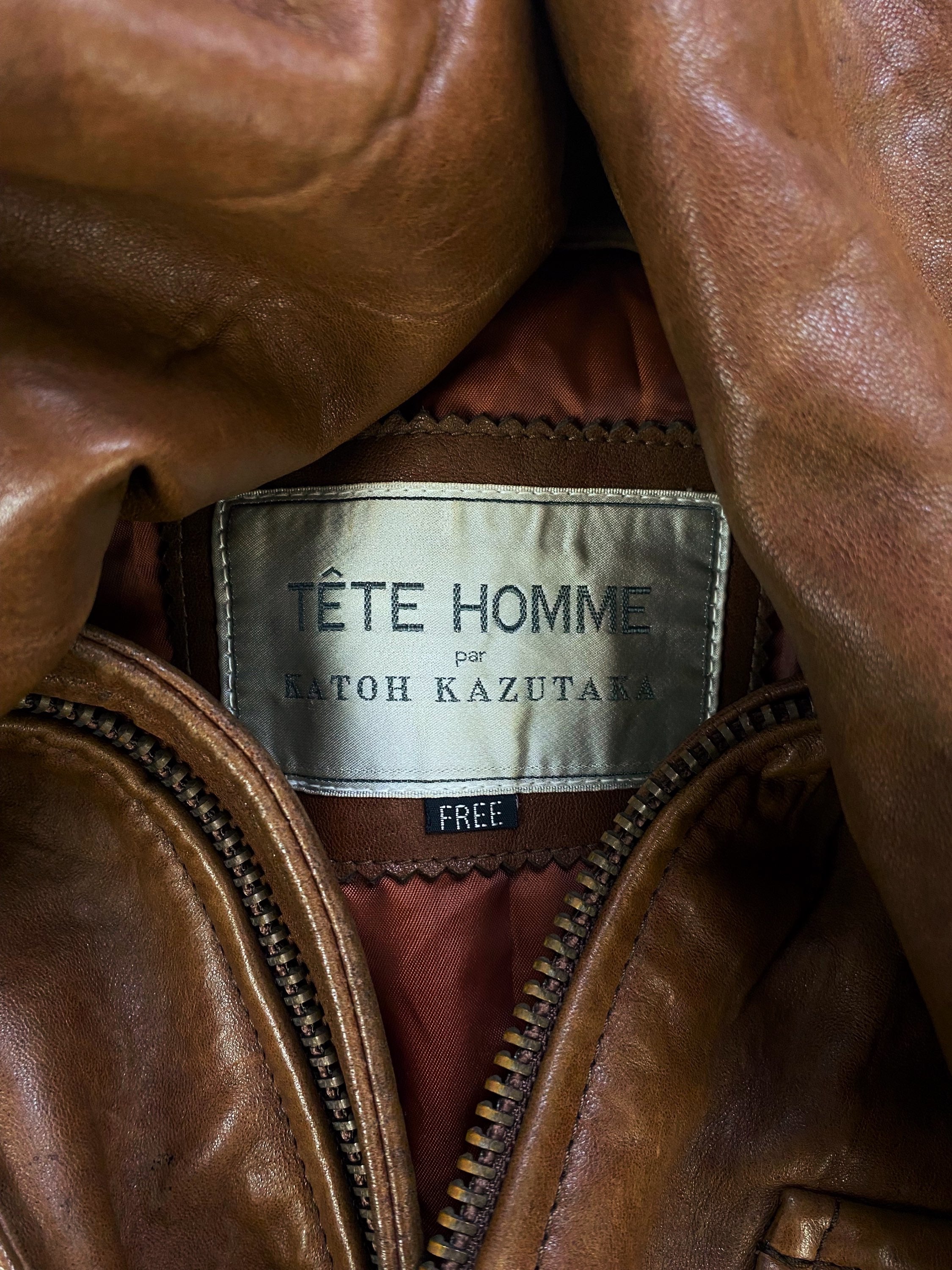 00s Tete Homme Spellout Calfskin Leather Shearling Bomber Jacket