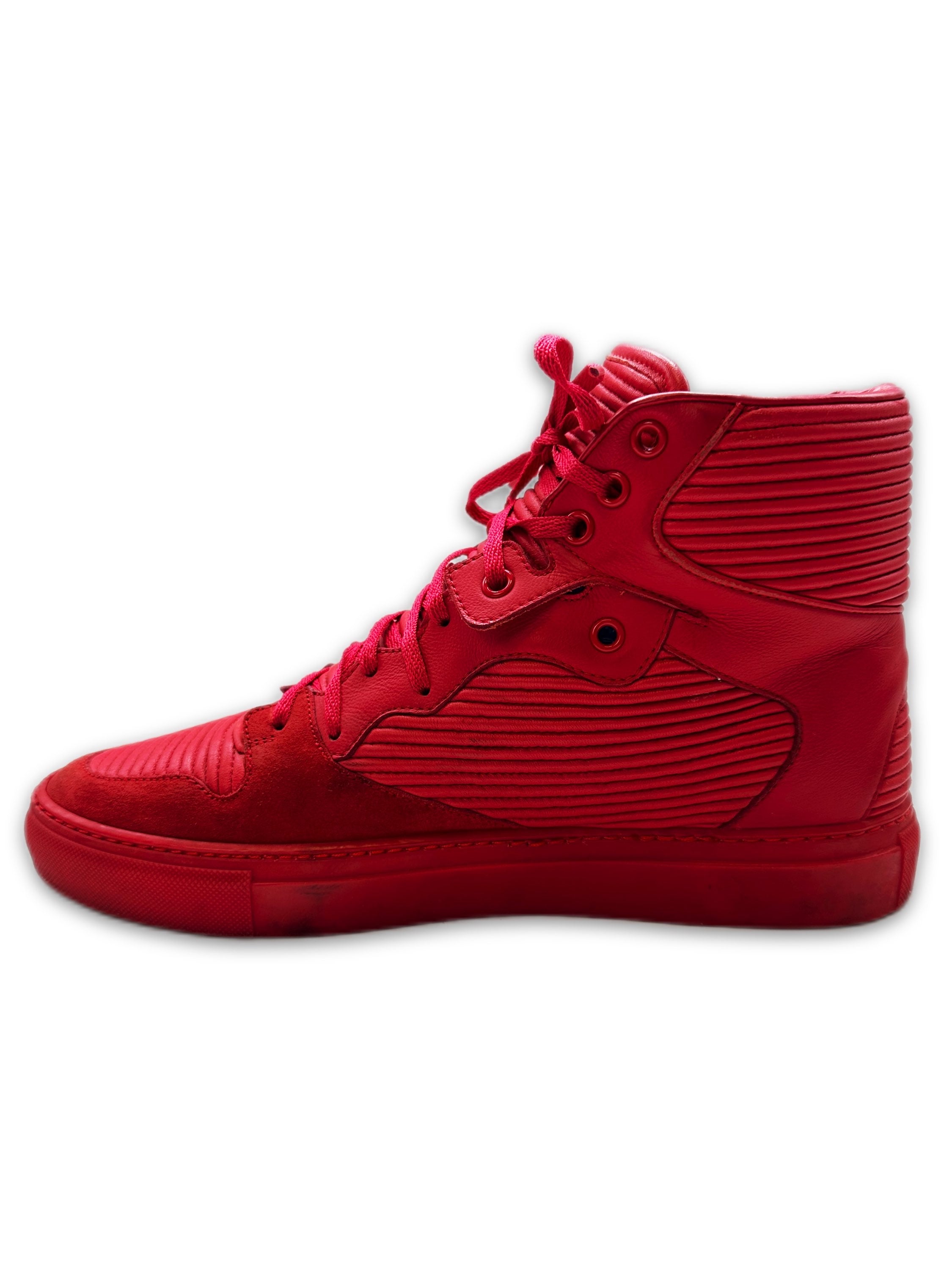 Balenciaga Pleated Arena Hi-top Cherry Red Sneakers