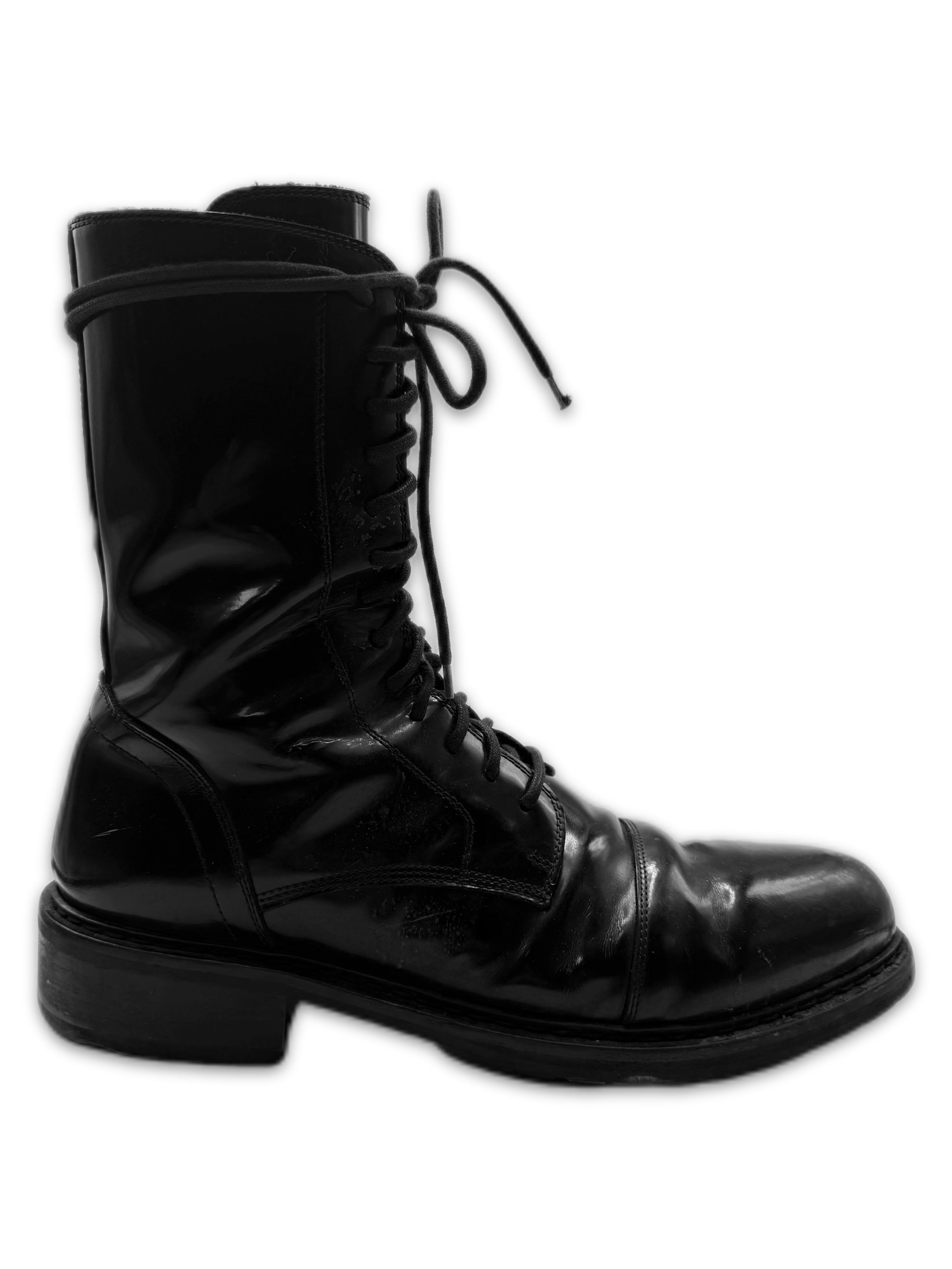 Ann Demeulemeester Patent Leather Hi-top Black Combat Boots