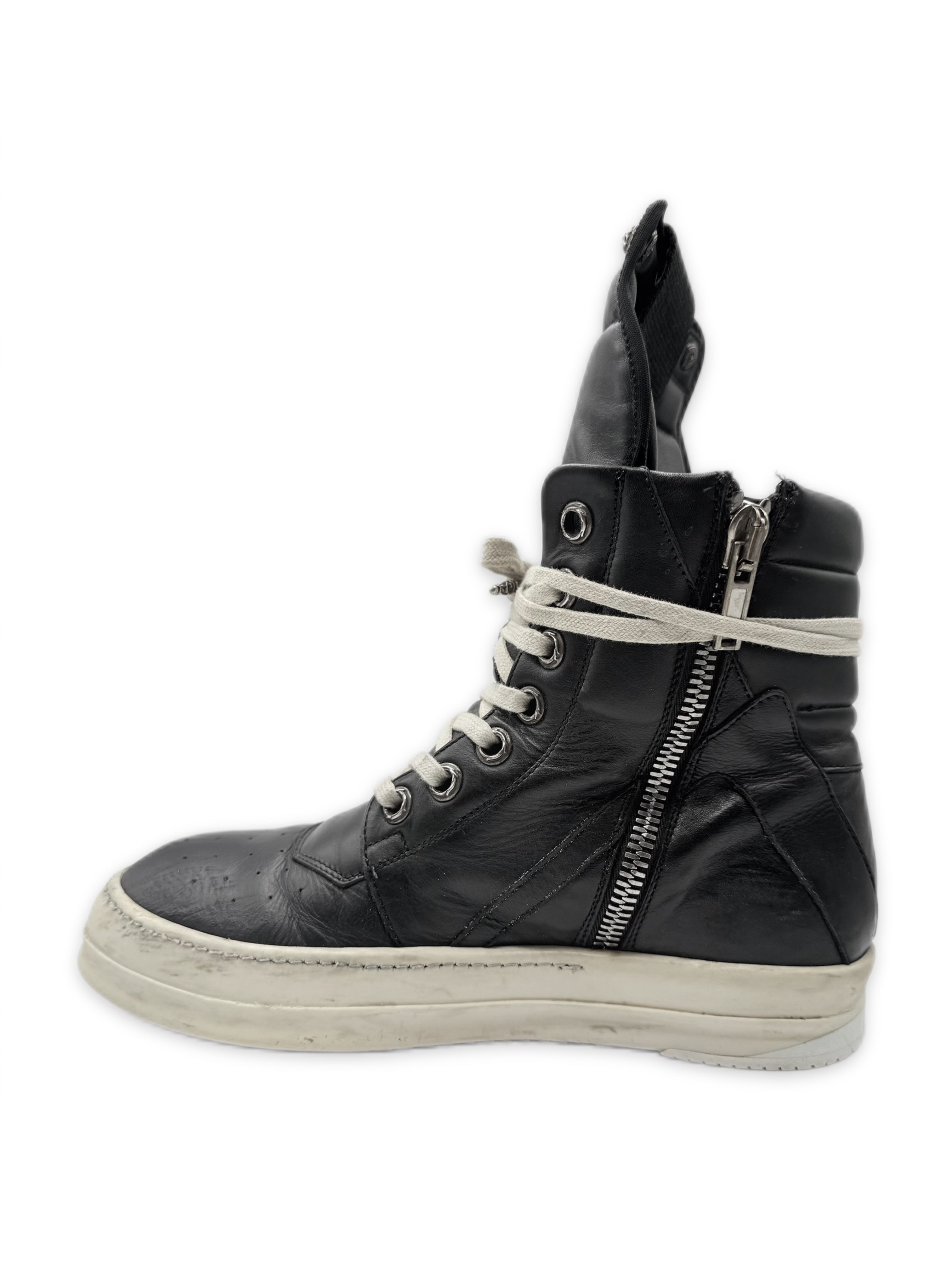 Chrome Hearts x Rick Owens Cross Dagger Hi-top Leather Geobasket Sneakers