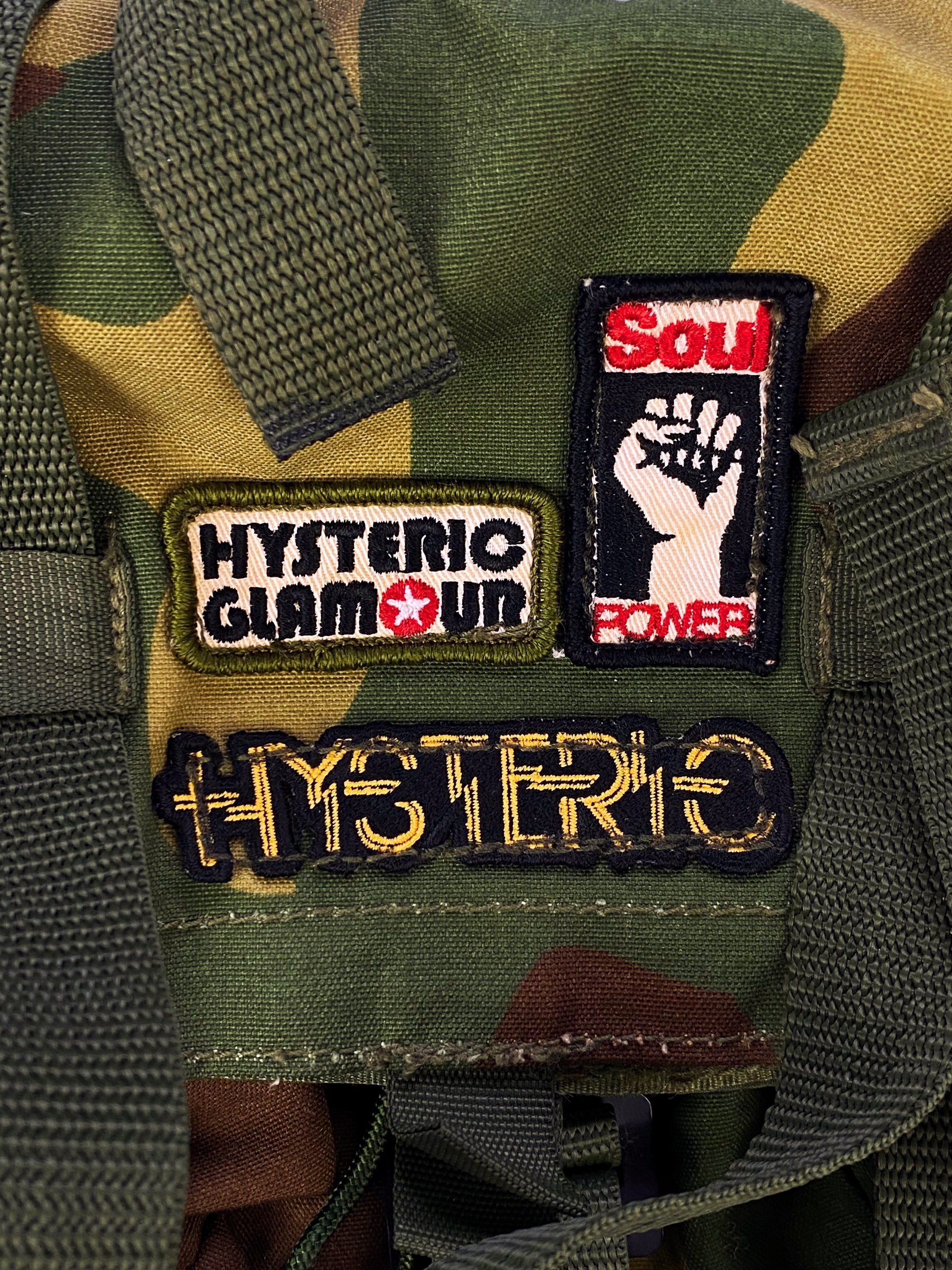 00s Hysteric Glamour Camo Multi Cargo Pocket Top Loading Backpack