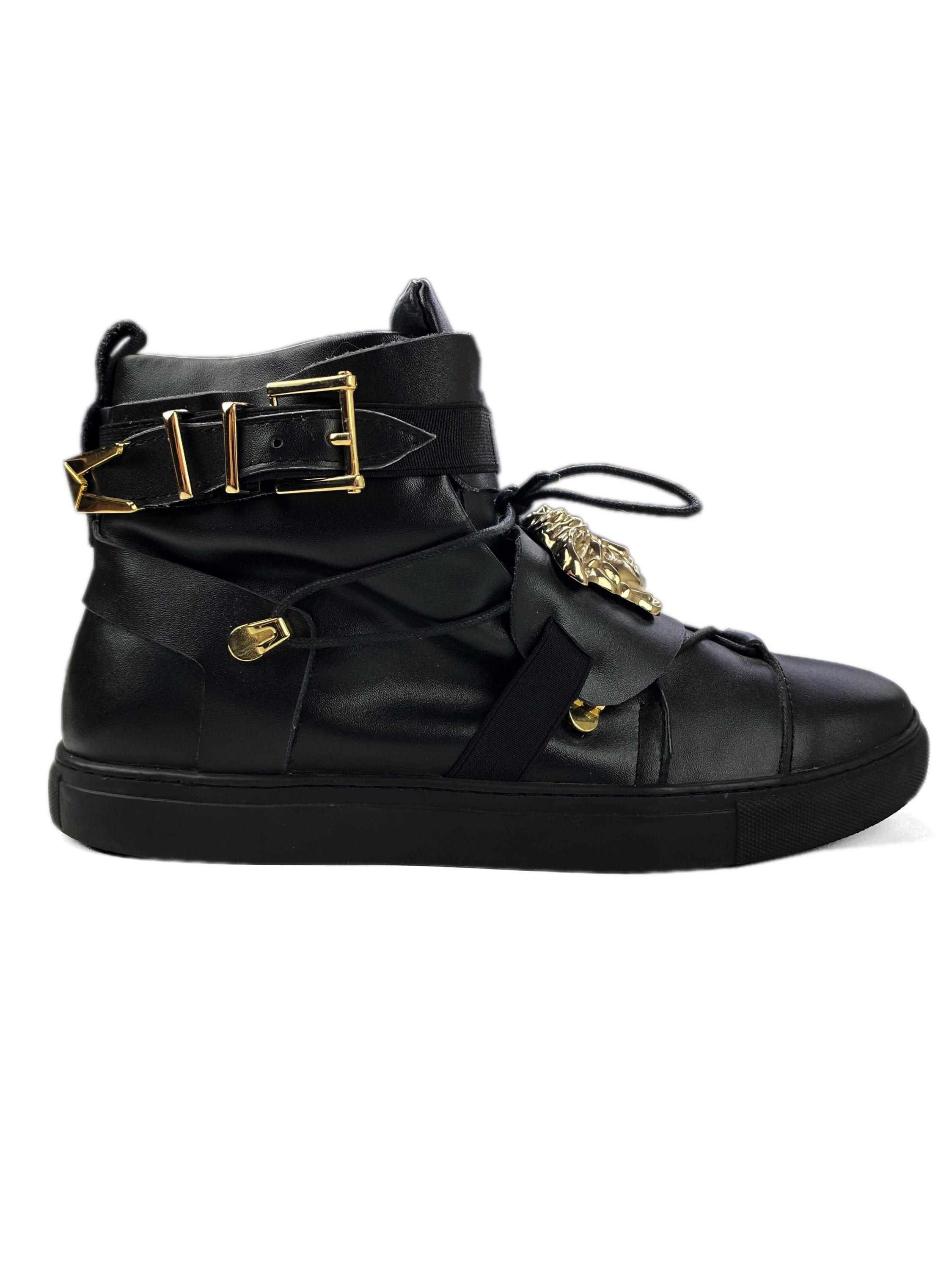 Versace ‘Medusa Head’ Gold Metallic Black Leather Hi-top Sneakers
