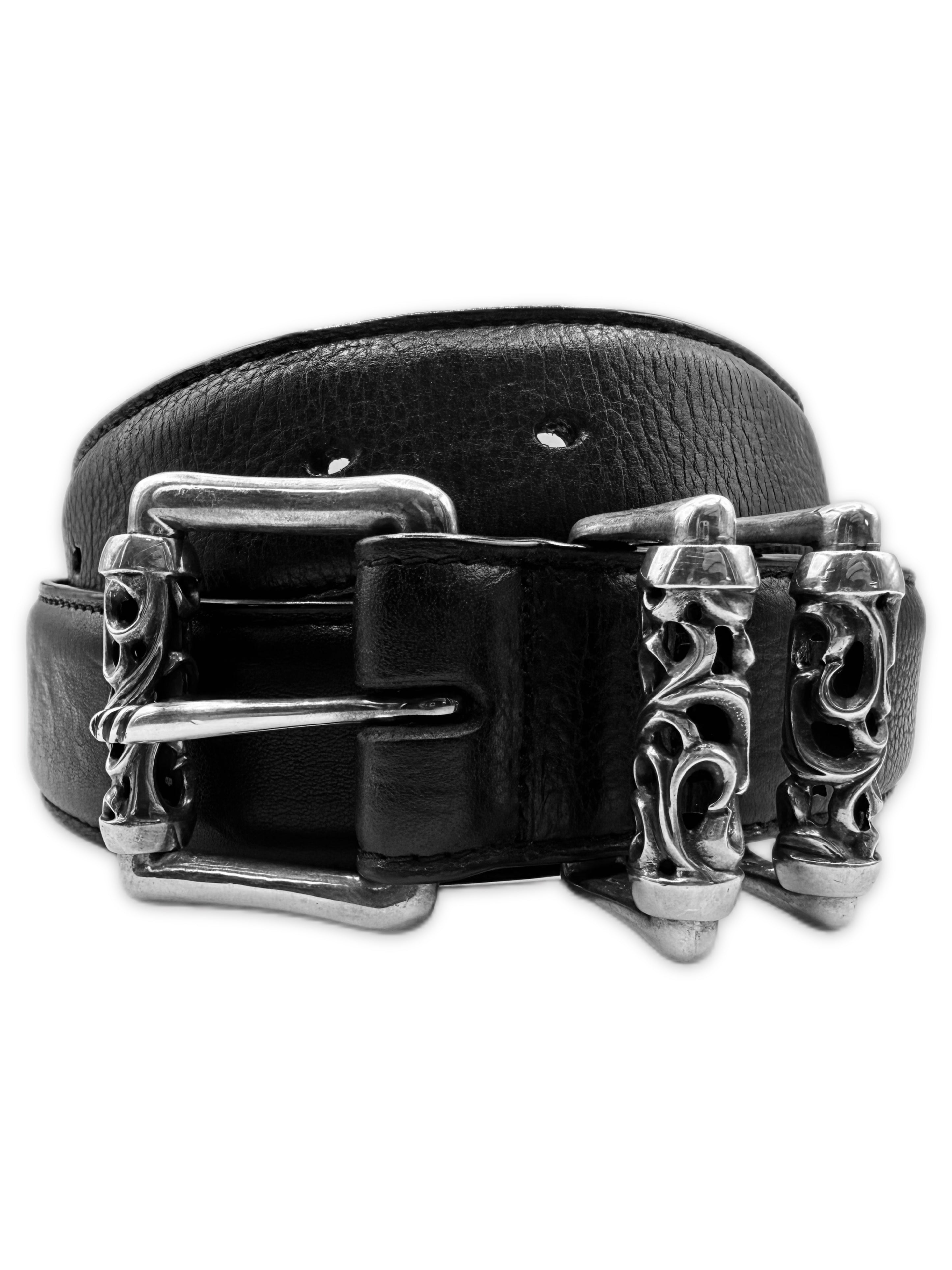 Chrome Hearts Double Roller .925 Silver Black Leather Belt