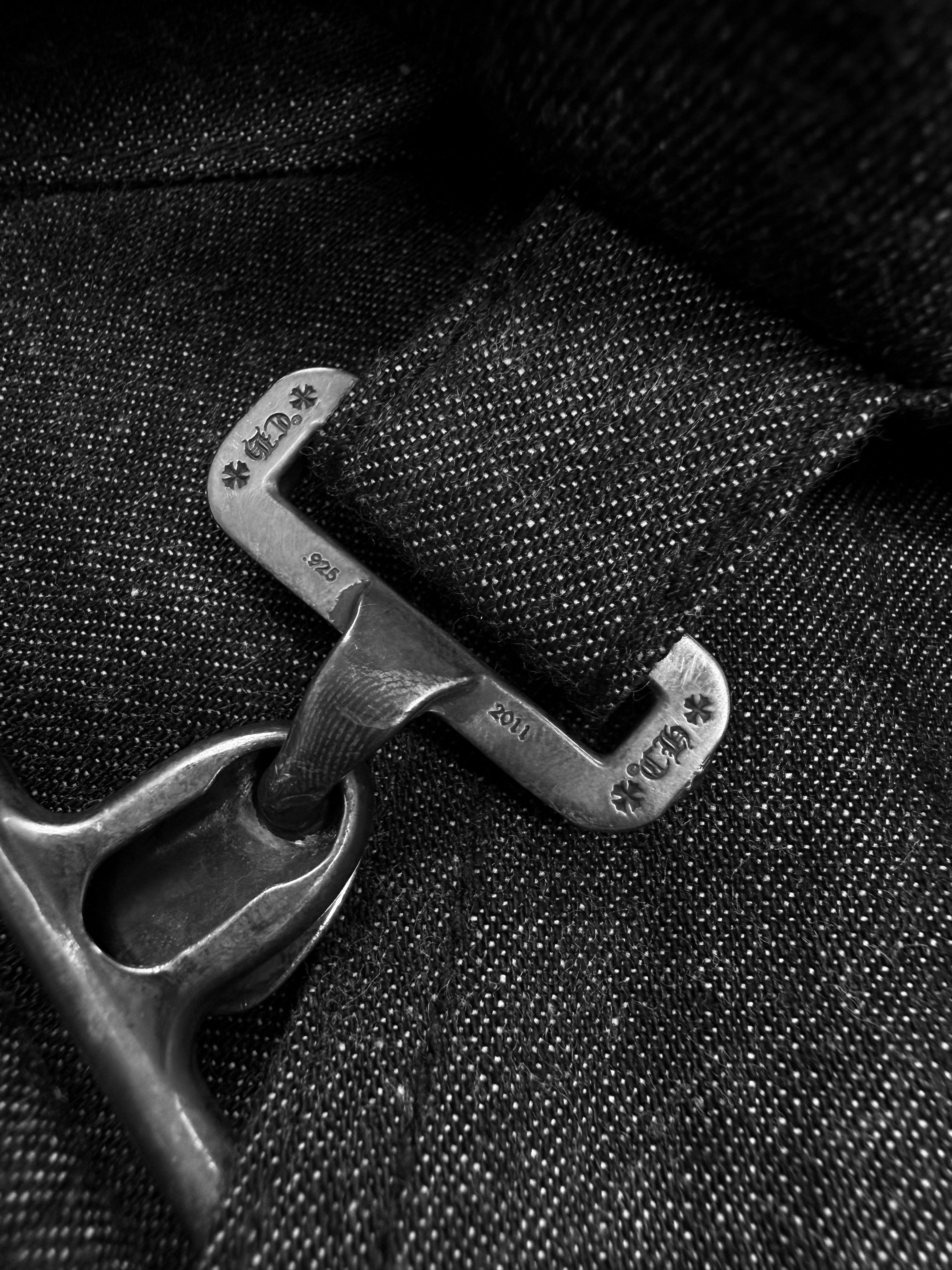 Chrome Hearts 9 Leather Cross Patch Black Denim Apron