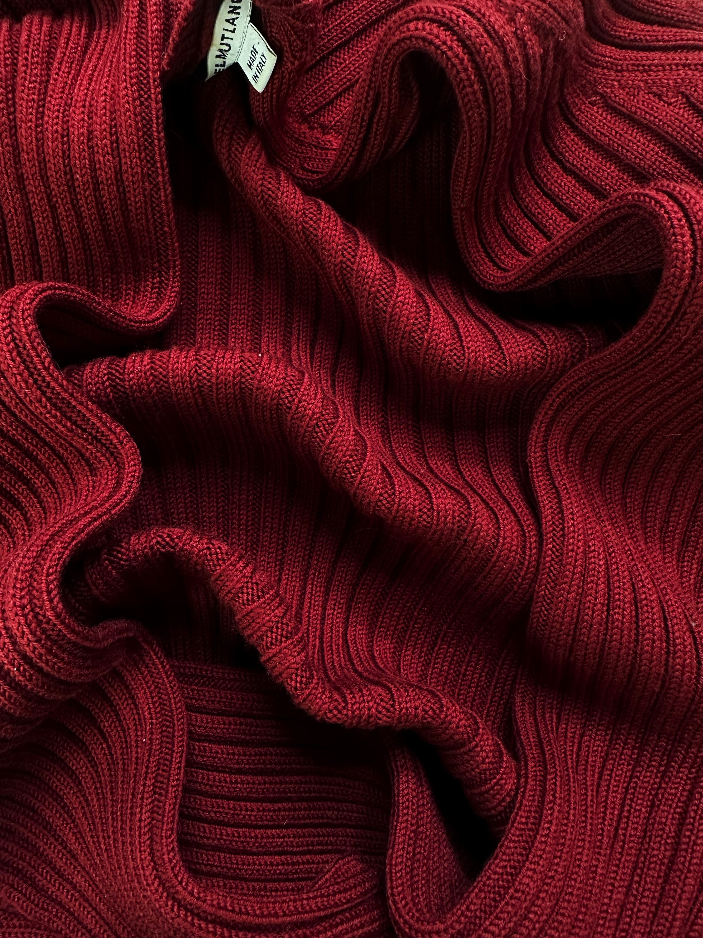 00s Helmut Lang Dark Red Ribbed Knit Sweater