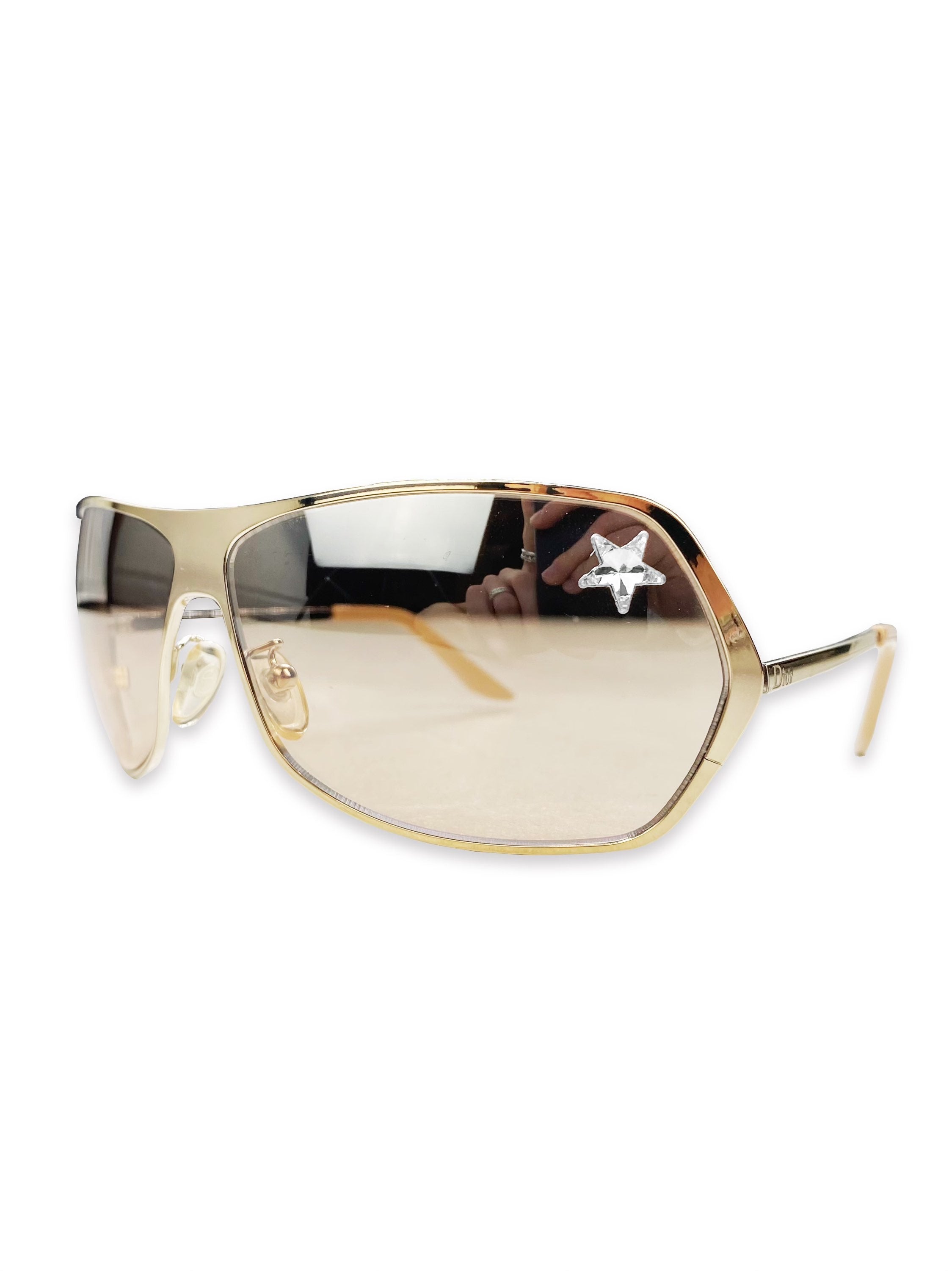 2000’s Dior Star Bejewelled Warm Tint Metallic Aviator Sunglasses