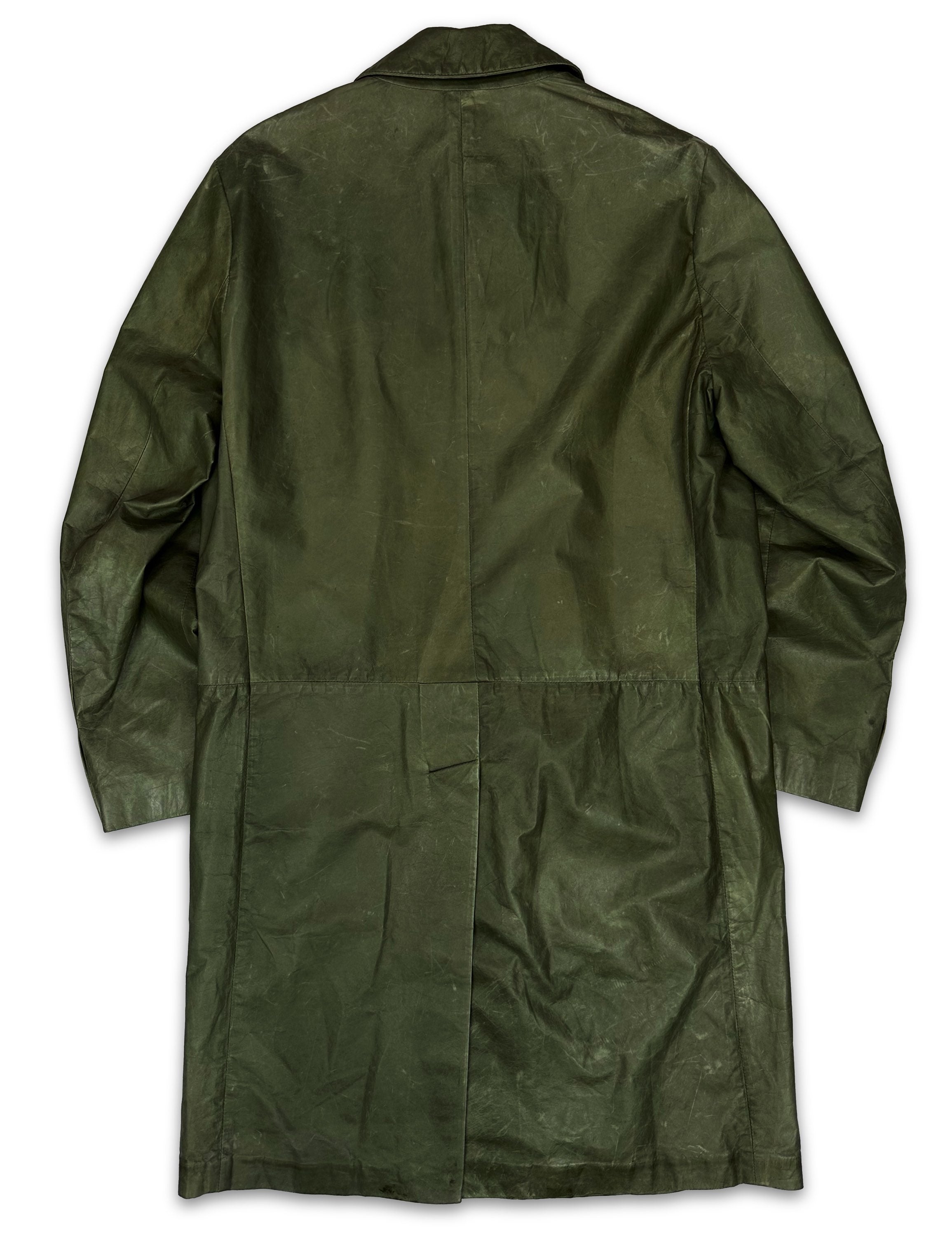 00s Helmut Lang Forest Green Collared Leather Trench Coat