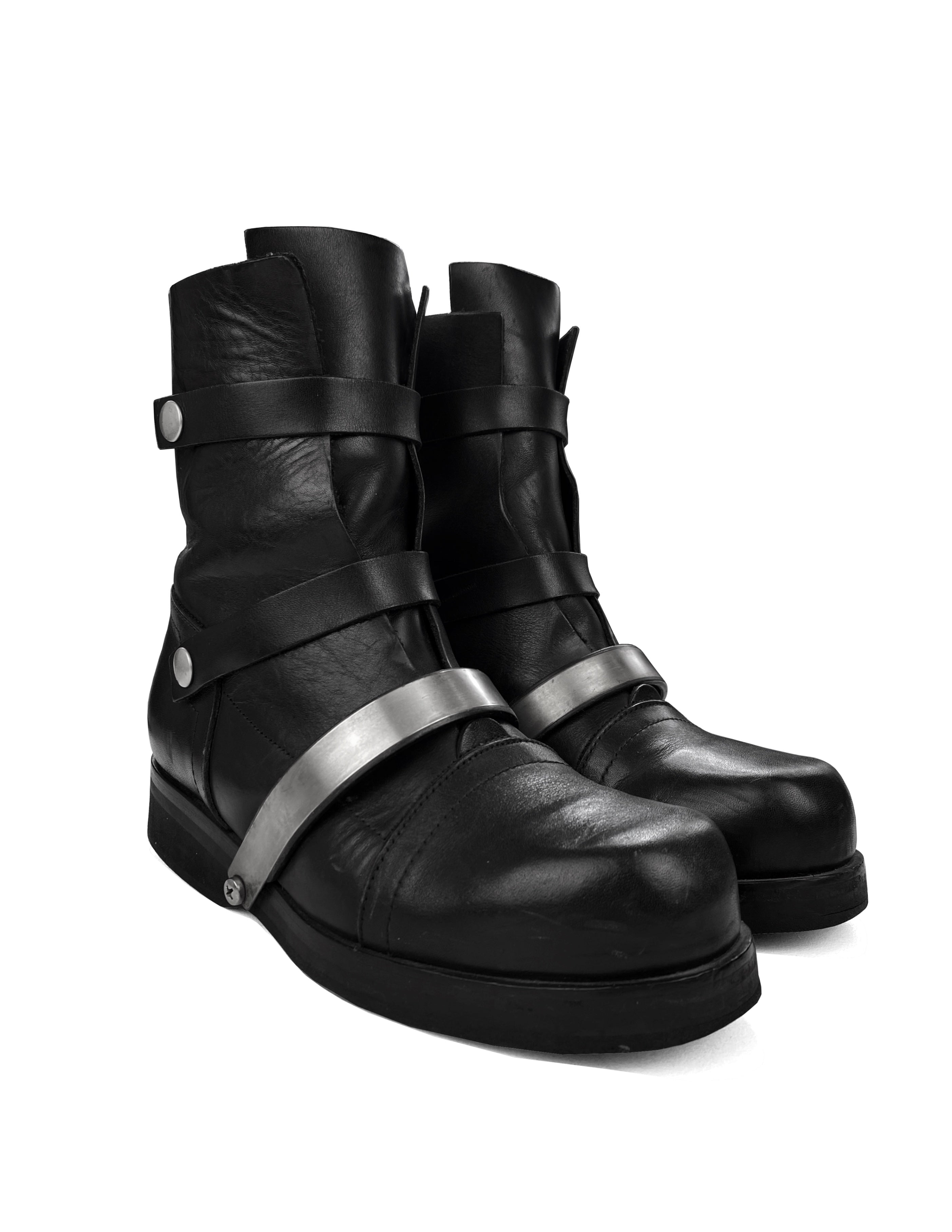 AW97 Dirk Bikkembergs Black Leather Strapped Combat Boots