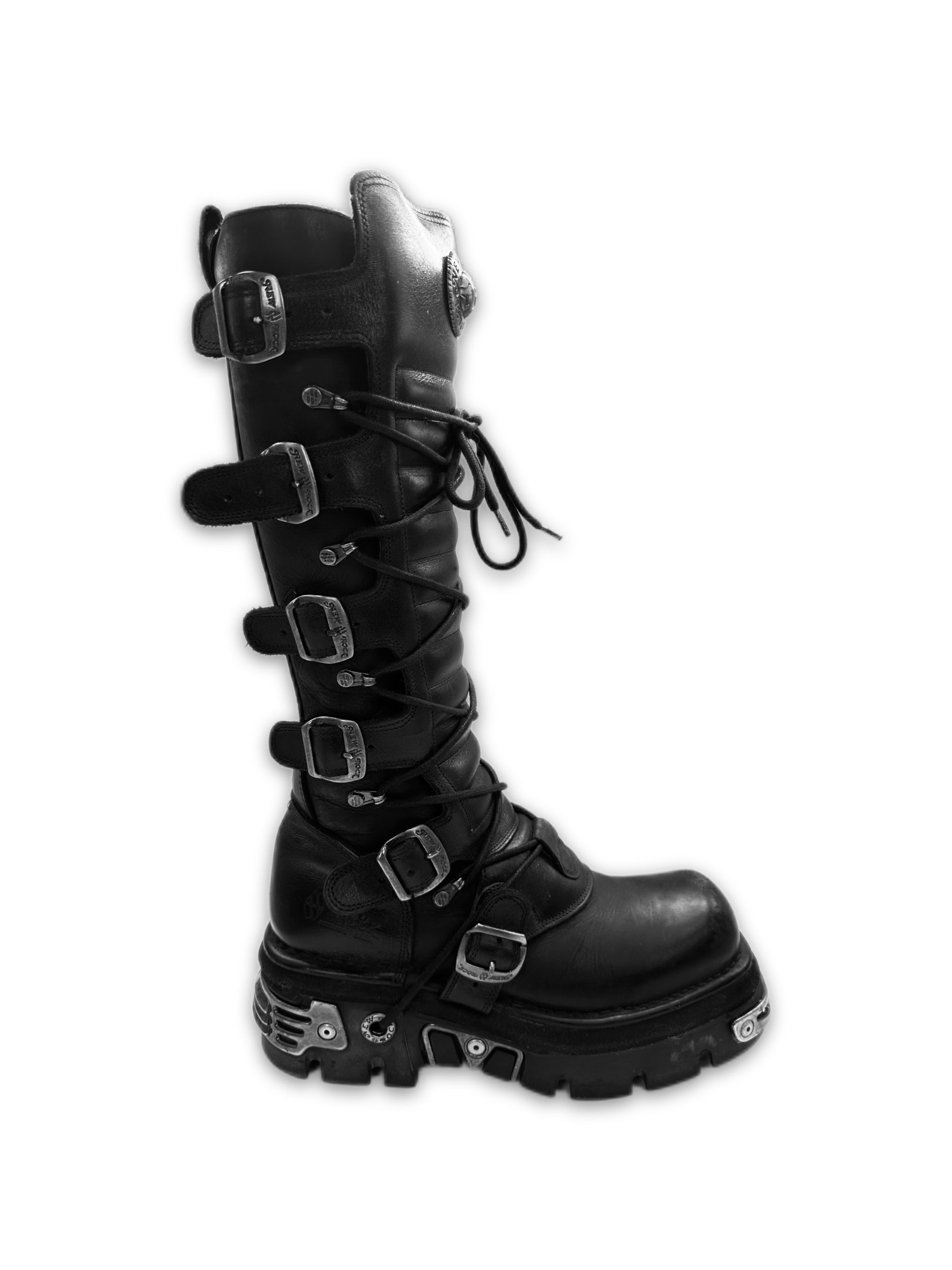 New Rock M-272-S1 Black Leather Belted Platform Boots