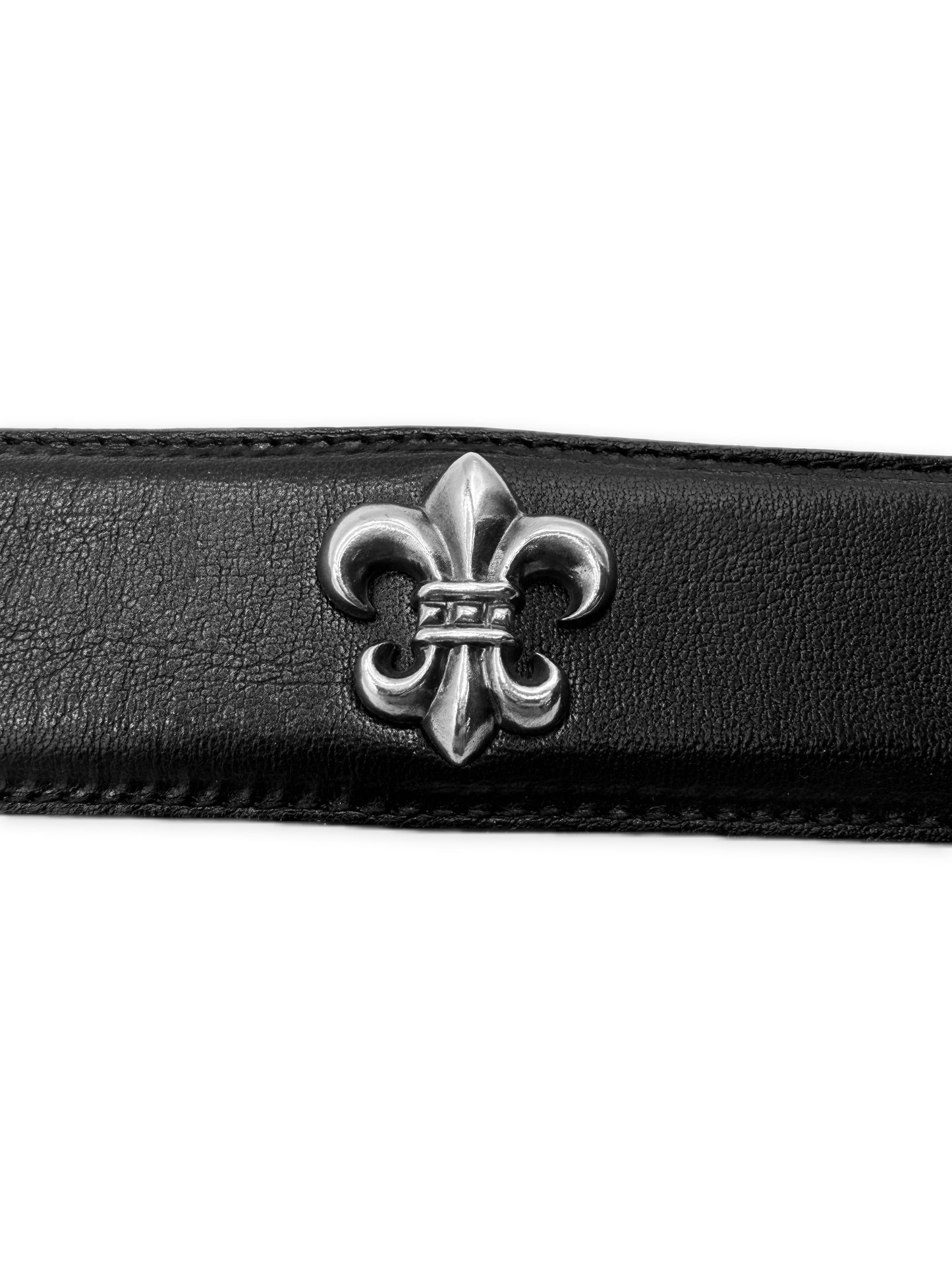 Chrome Hearts Fleur de Lis Pendant .925 Silver Leather Belt Strap