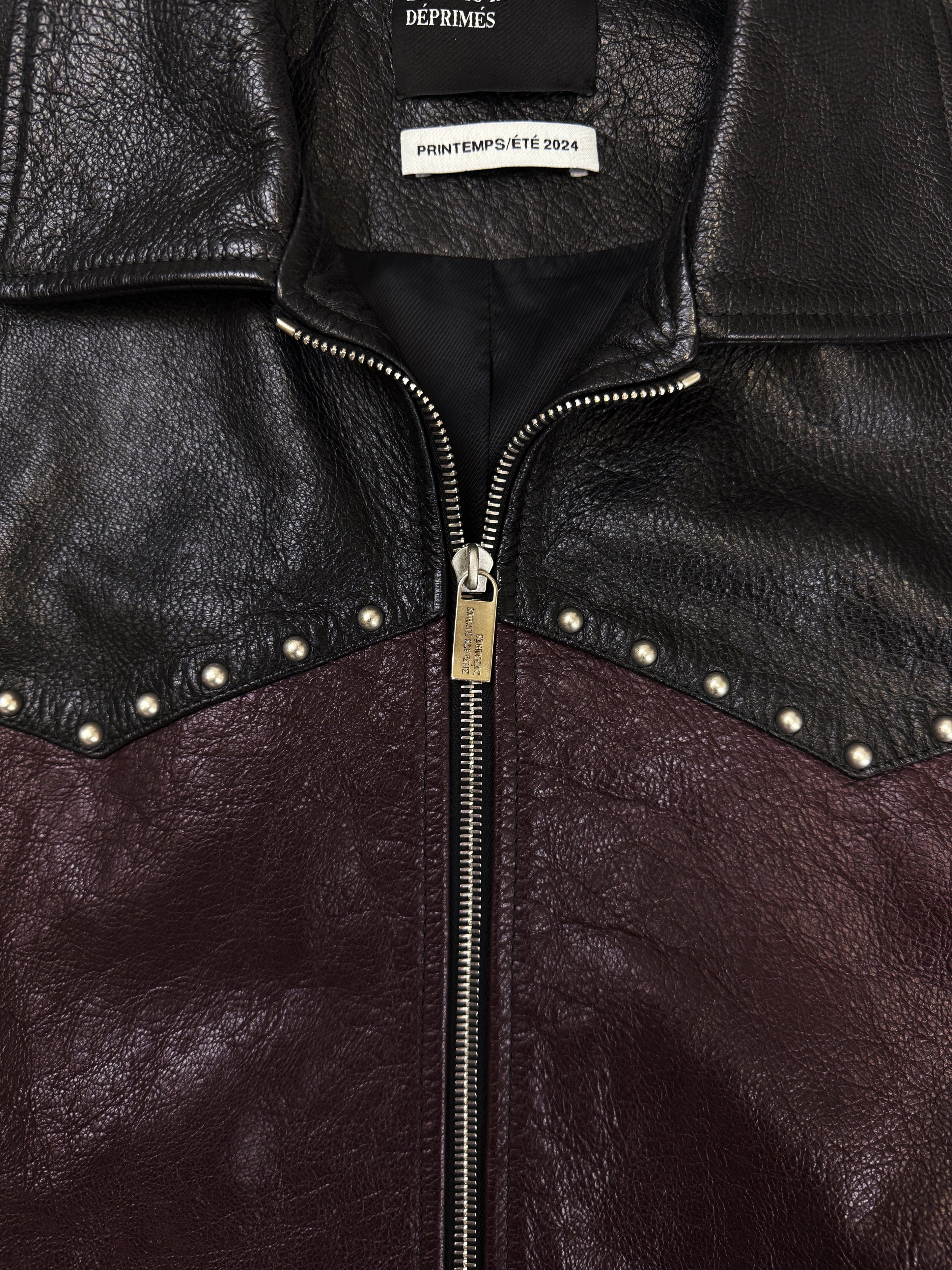 SS24 Enfants Riches Deprimes Studded Two Tone Western Leather Jacket