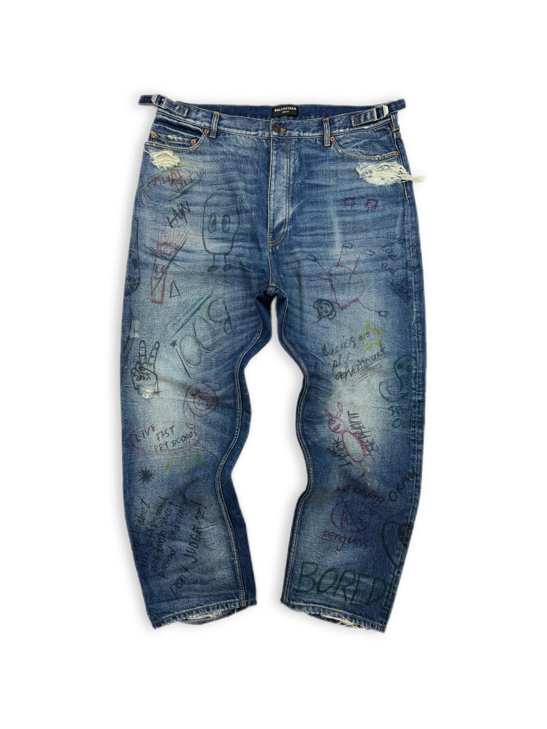 AW22 Balenciaga ‘Scribble’ Graffiti Dark Wash Distressed Denim