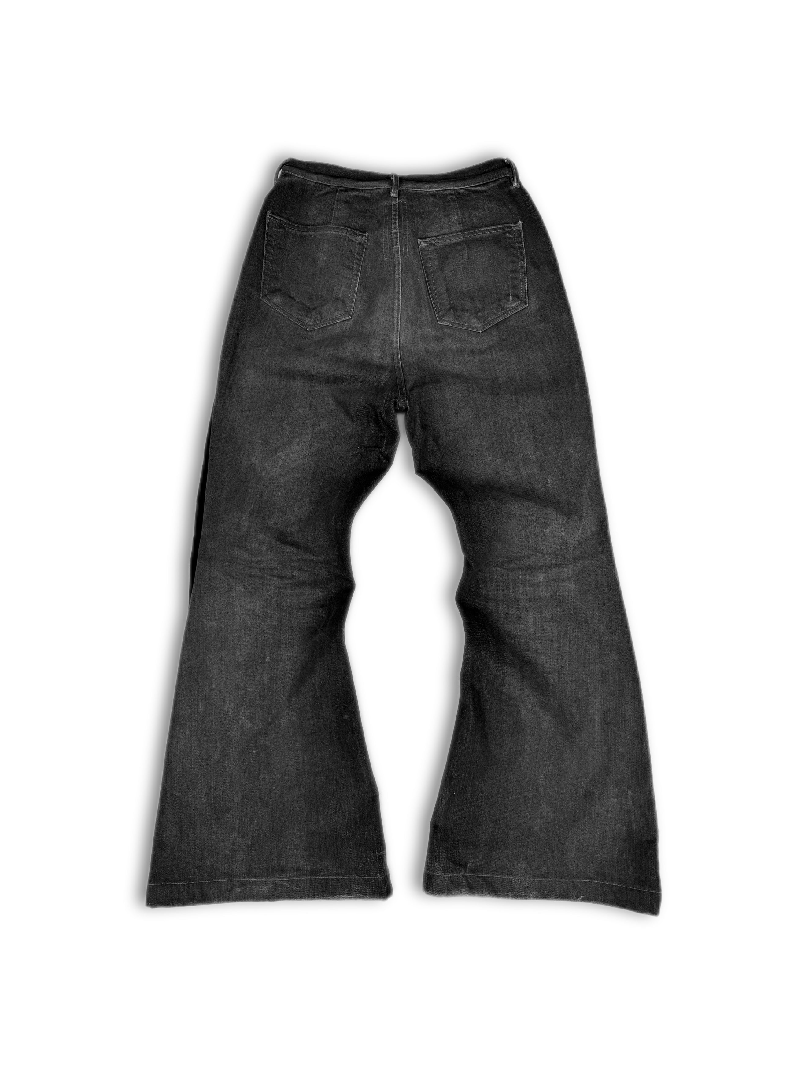 Rick Owens Mineral Wash Flared Bolan Grey Wide Cut Denim