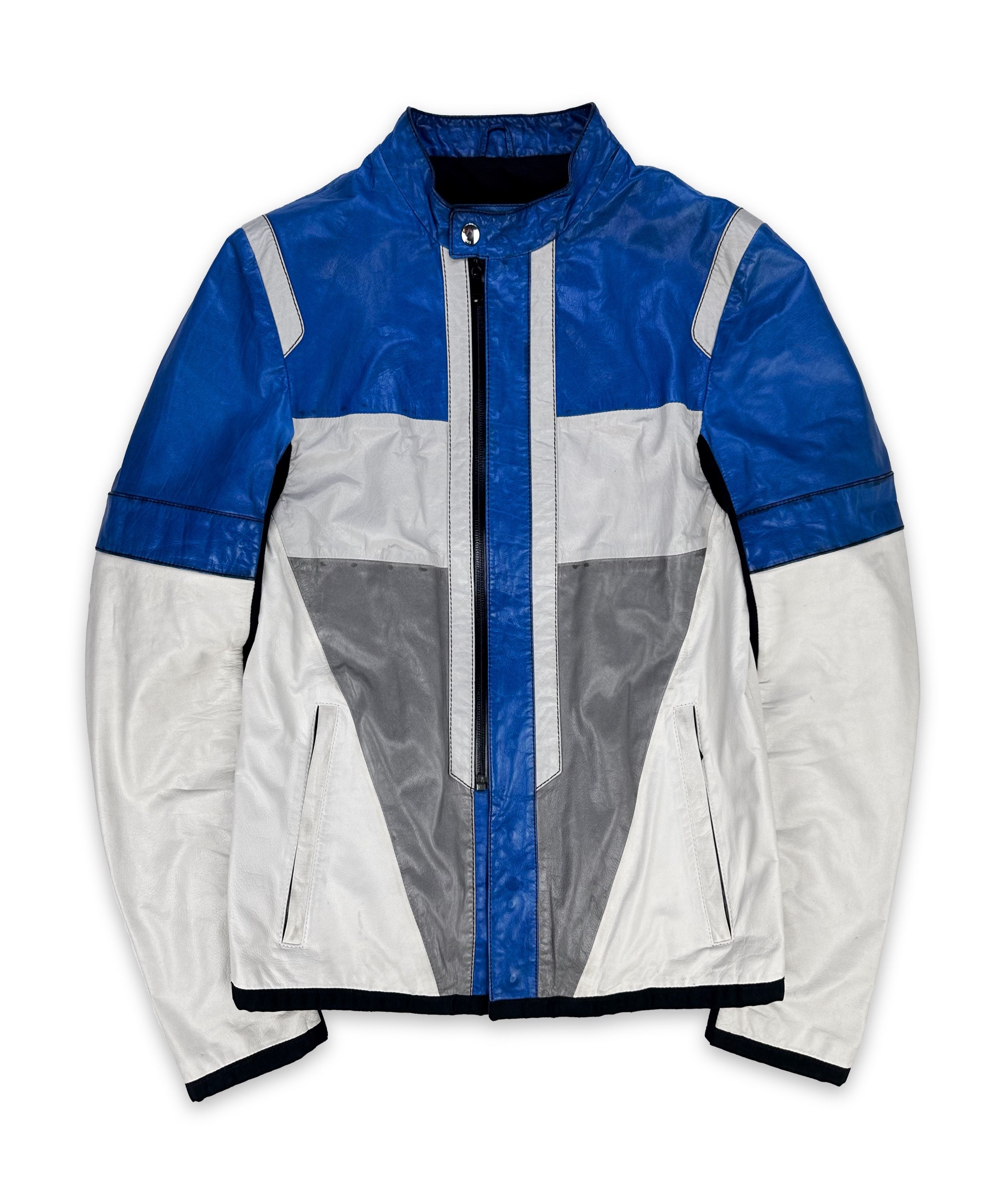 00s Gucci by Tom Ford ‘Panelled’ Blue Leather Biker Jacket