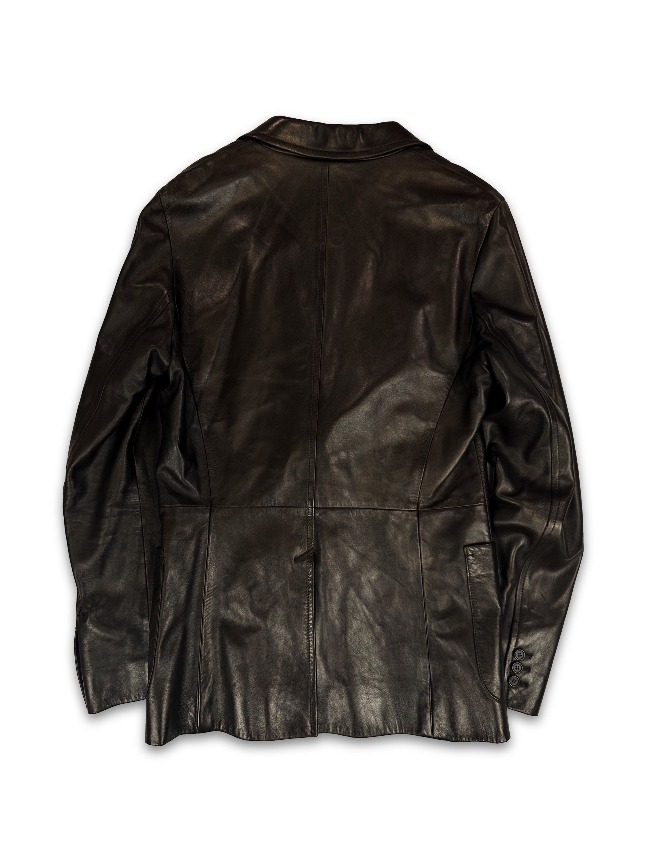 Prada Double Breasted Dark Brown Leather Blazer Jacket
