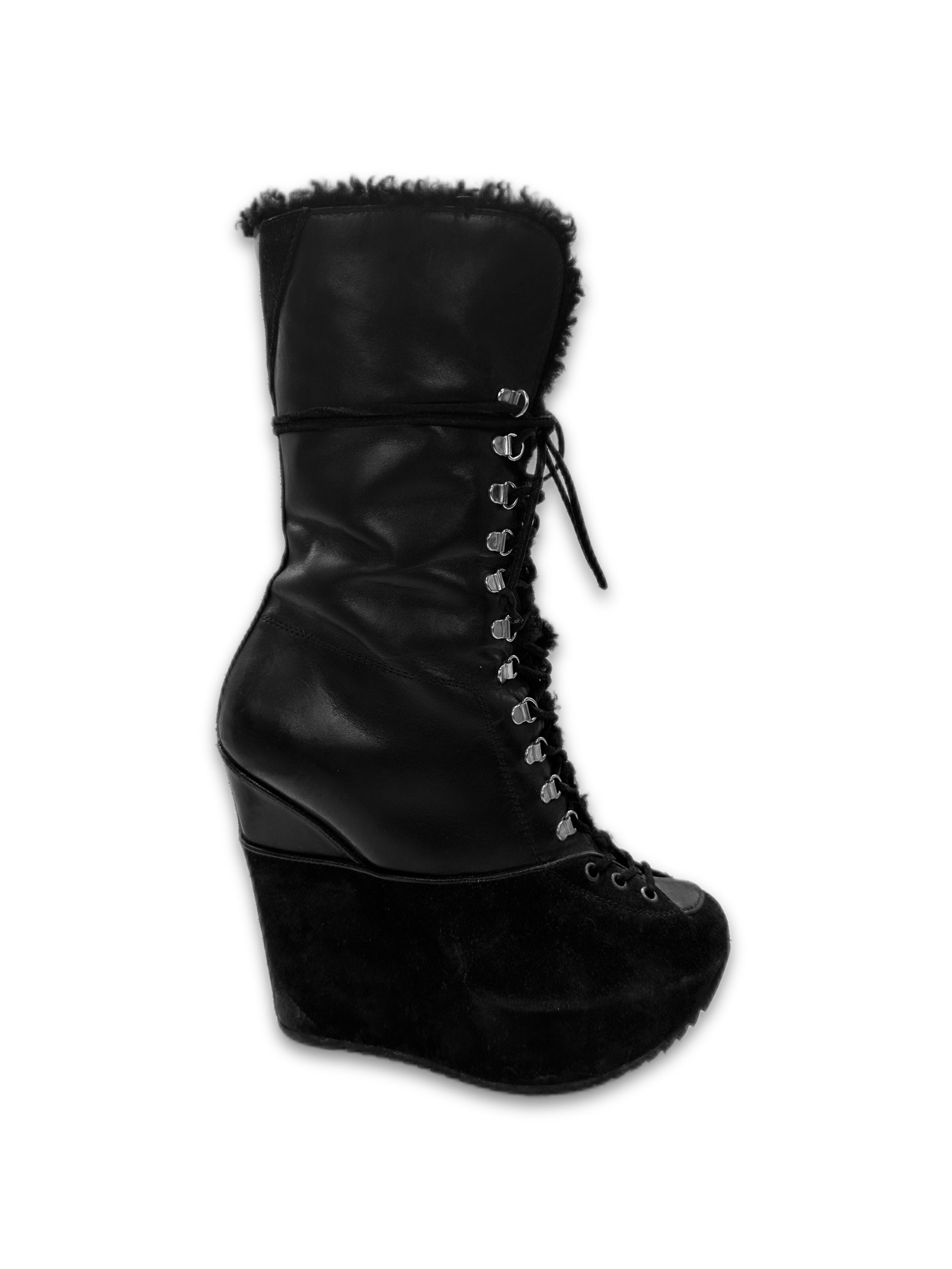 Yves Saint Laurent Black ‘Ariane’ Shearling Lined Leather Boots
