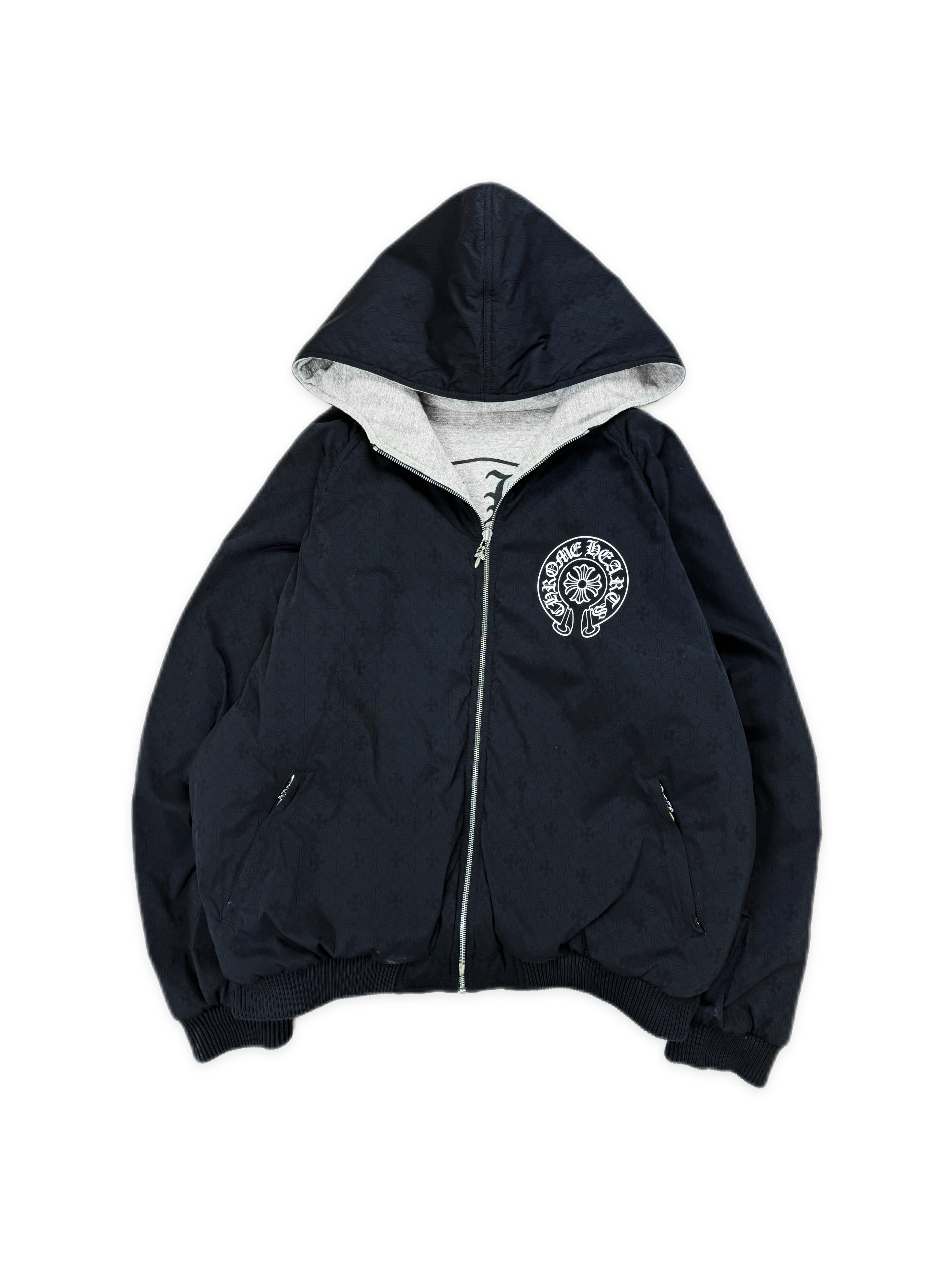 Chrome Hearts Reversible Monogram Blue/Grey Nylon Bomber Jacket