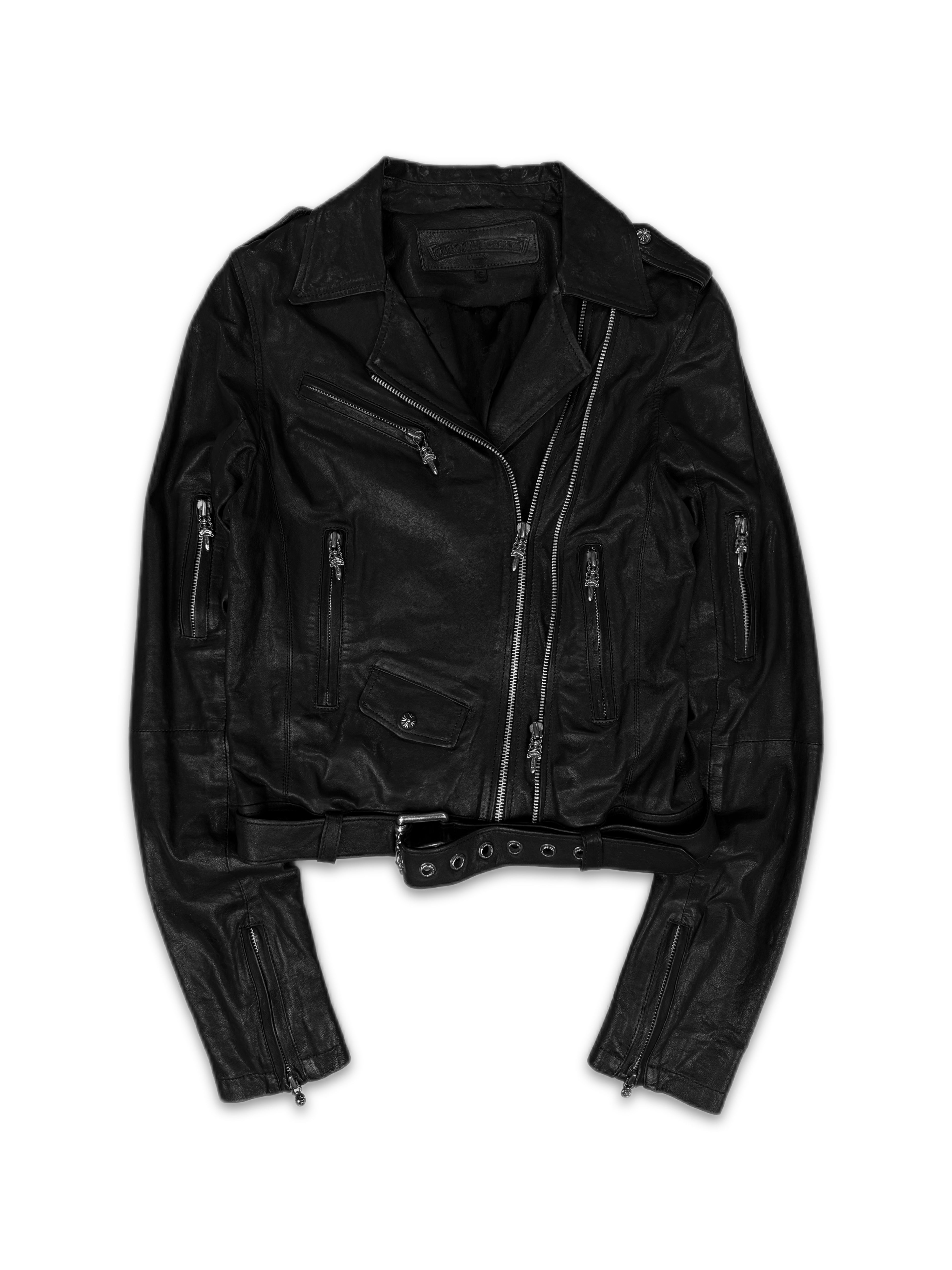 Chrome Hearts Perfecto Cropped Black Leather Roller Jacket