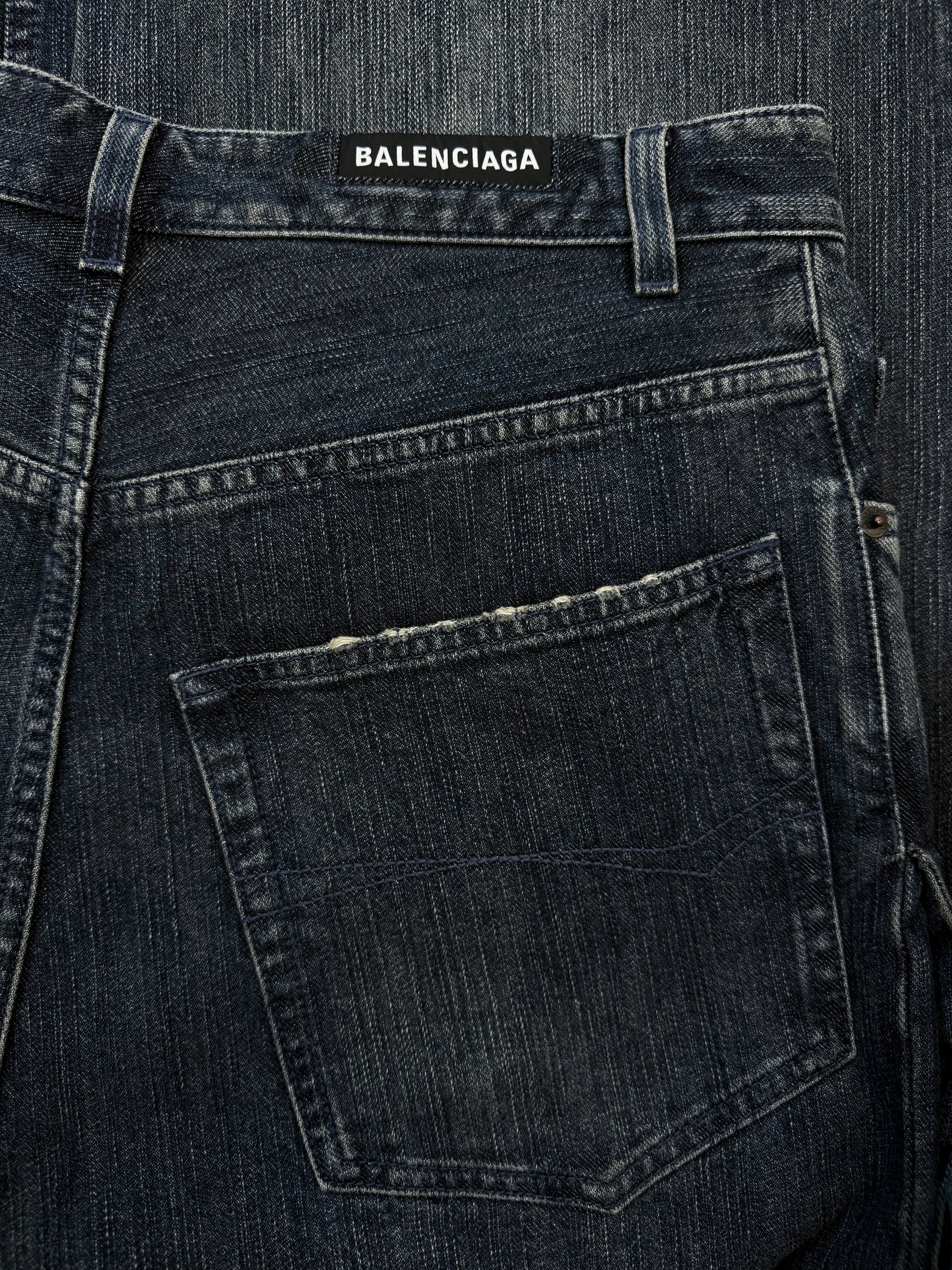 AW23 Balenciaga Double Layered Washed Blue Wide Cut Denim