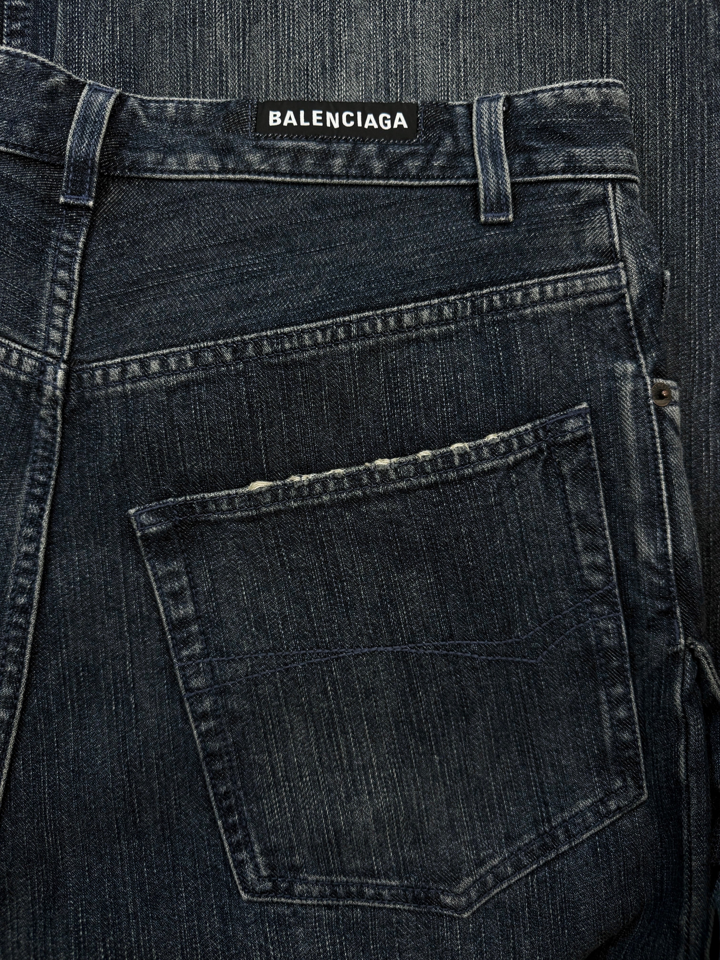 AW23 Balenciaga Double Layered Washed Blue Wide Cut Denim