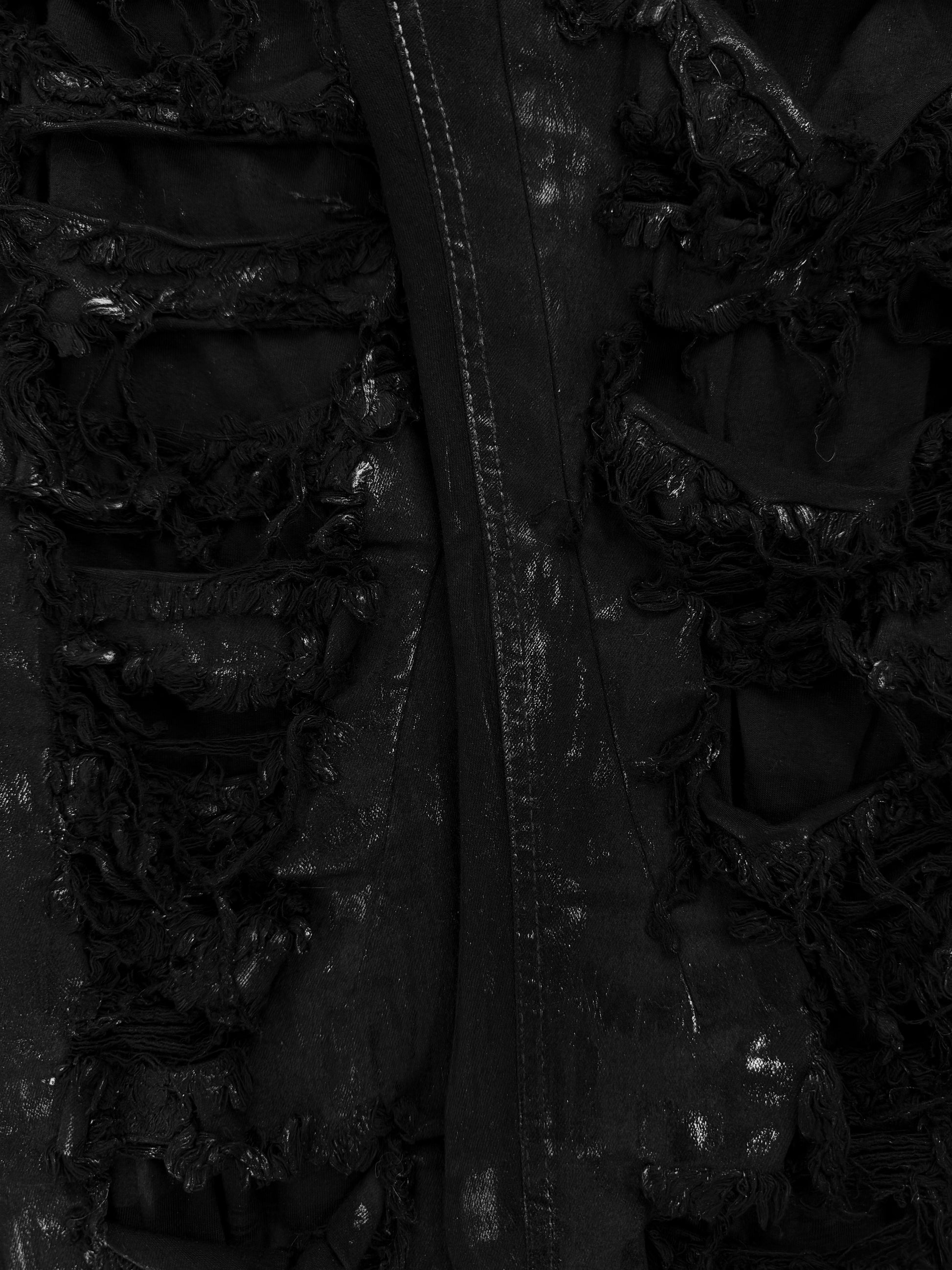 Rick Owens DRKSHDW ‘Detroit Cut’ Waxed Black Slashed Distressed Denim