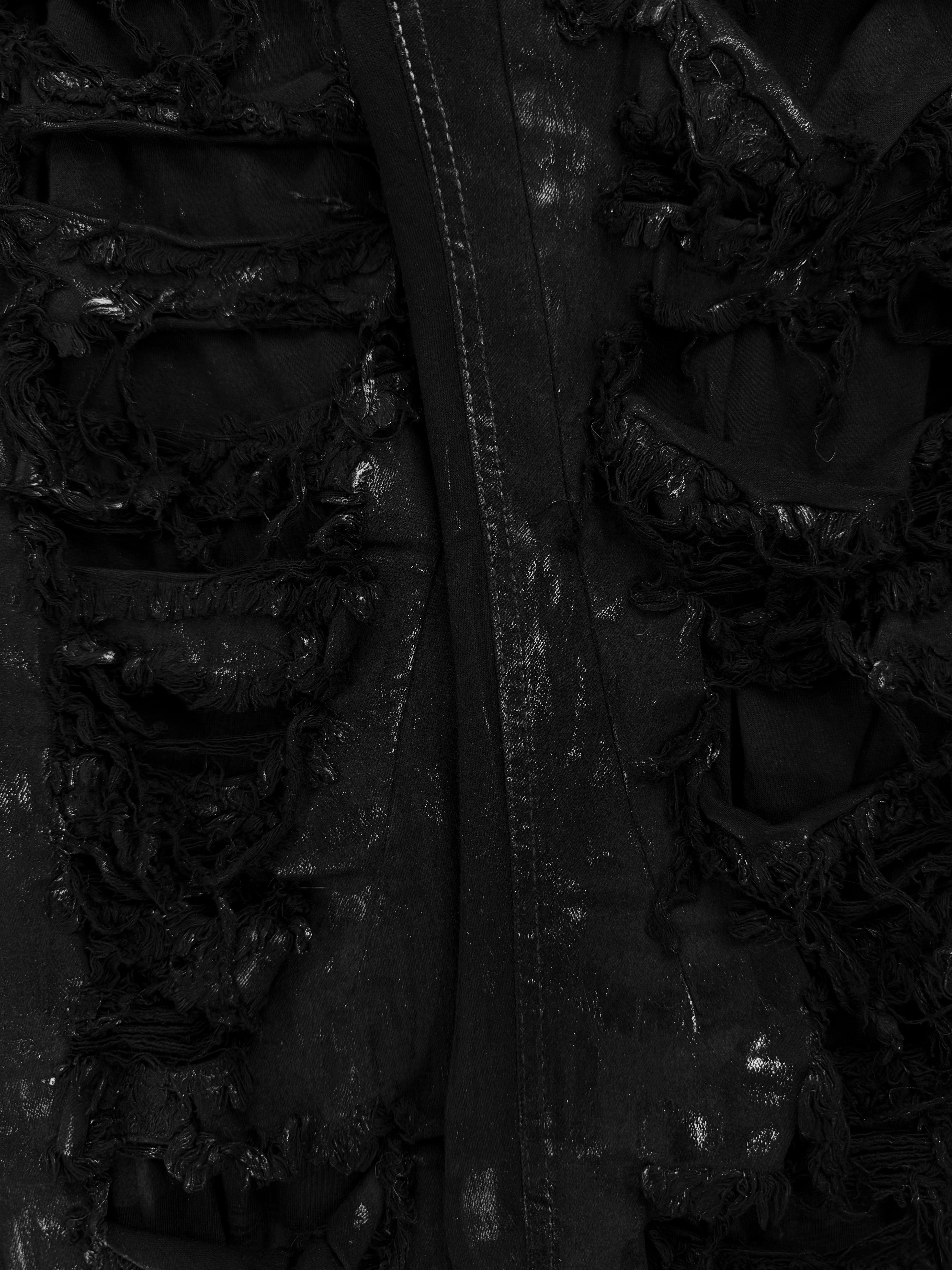 Rick Owens DRKSHDW ‘Detroit Cut’ Waxed Black Slashed Distressed Denim