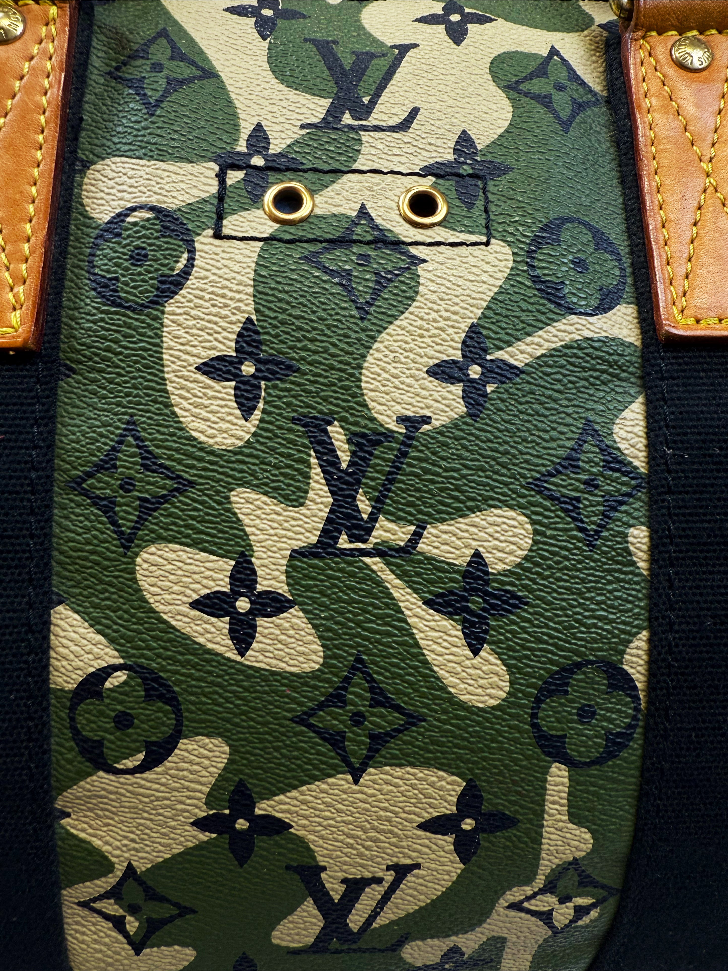 2007 Louis Vuitton x Takahashi Murakami Green Camo Keepall 55 Duffle Bag