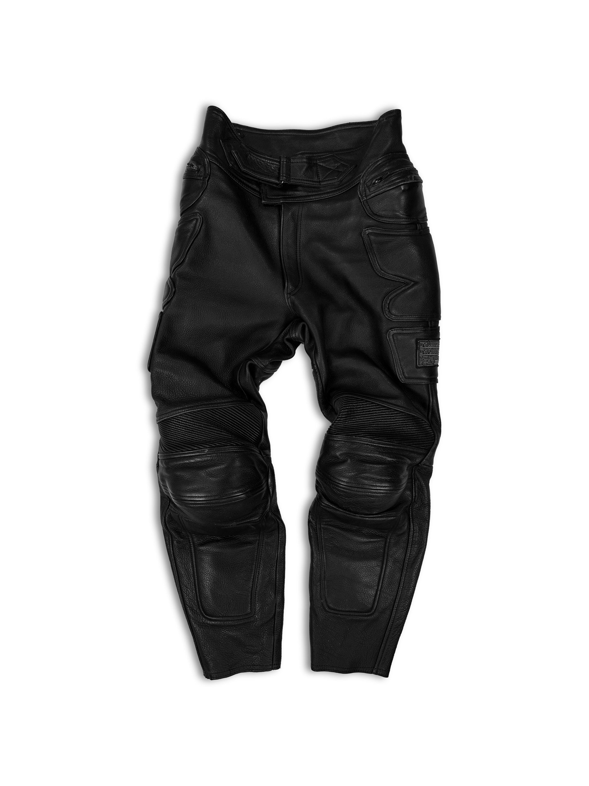00s Kadoya Black Leather ‘Armoured’ Reinforced Biker Pants