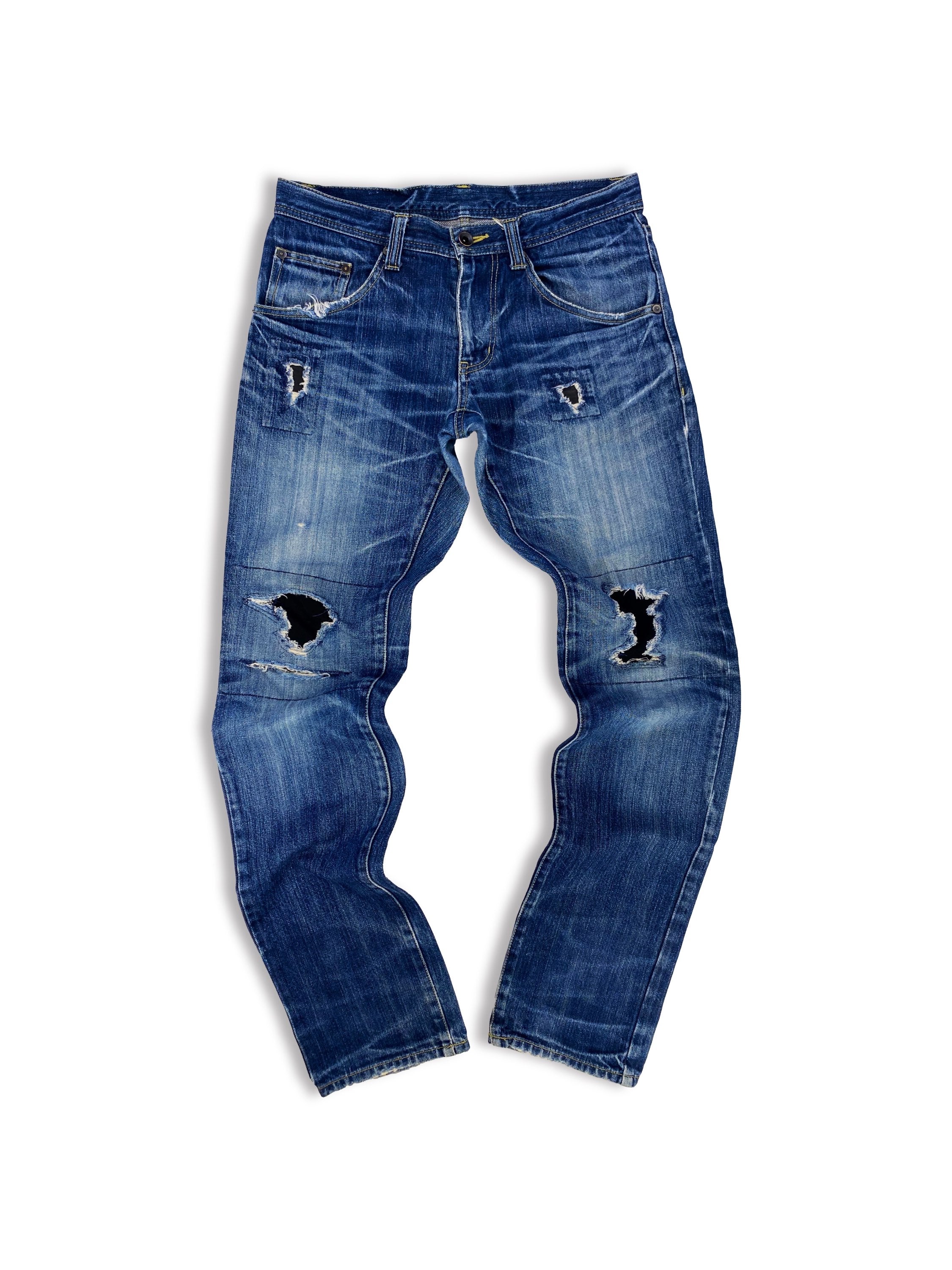 00s Tete Homme Patchwork Distressed Indigo Denim