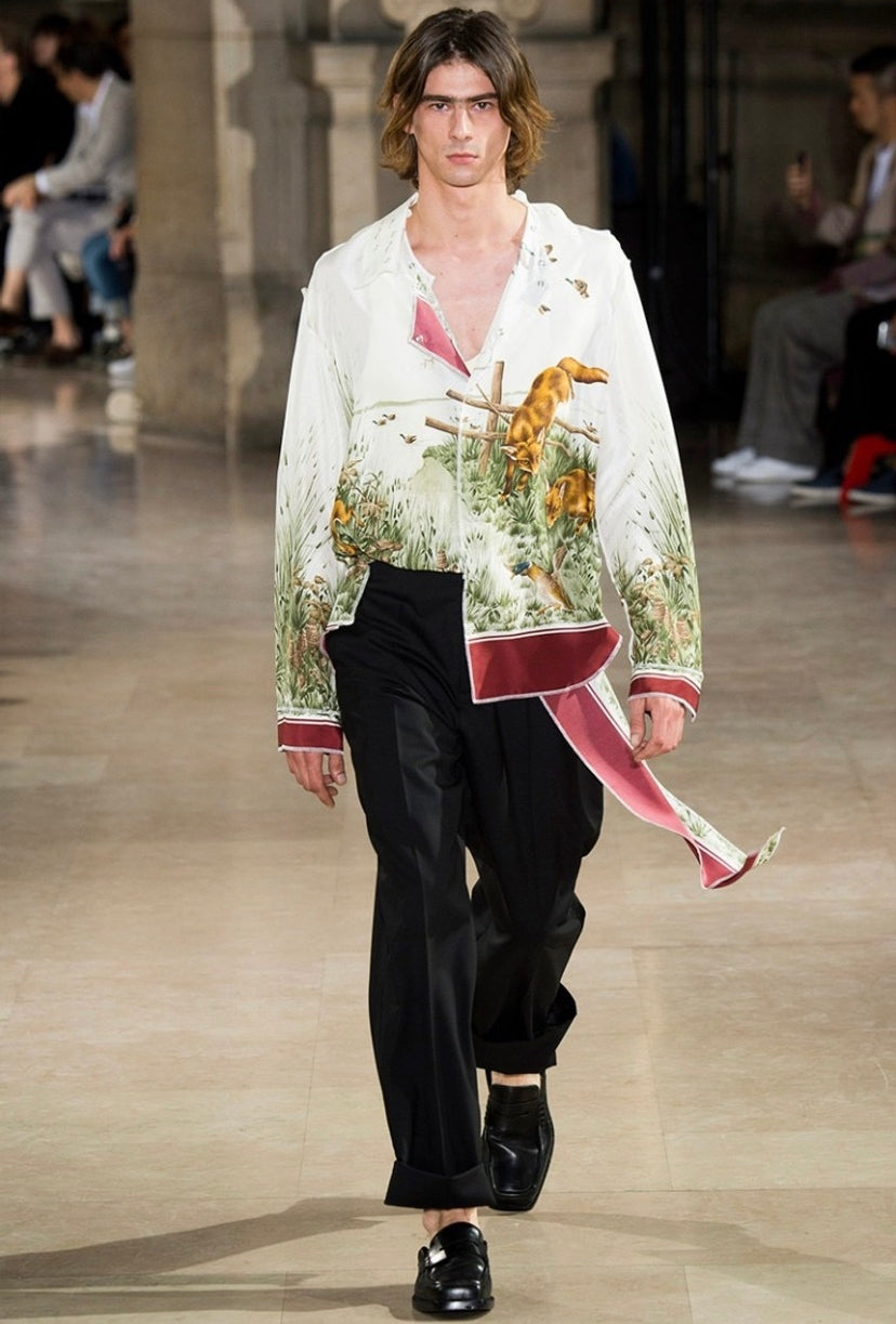 SS17 Margiela Silk Fox Graphic Collared Button Up Longsleeve
