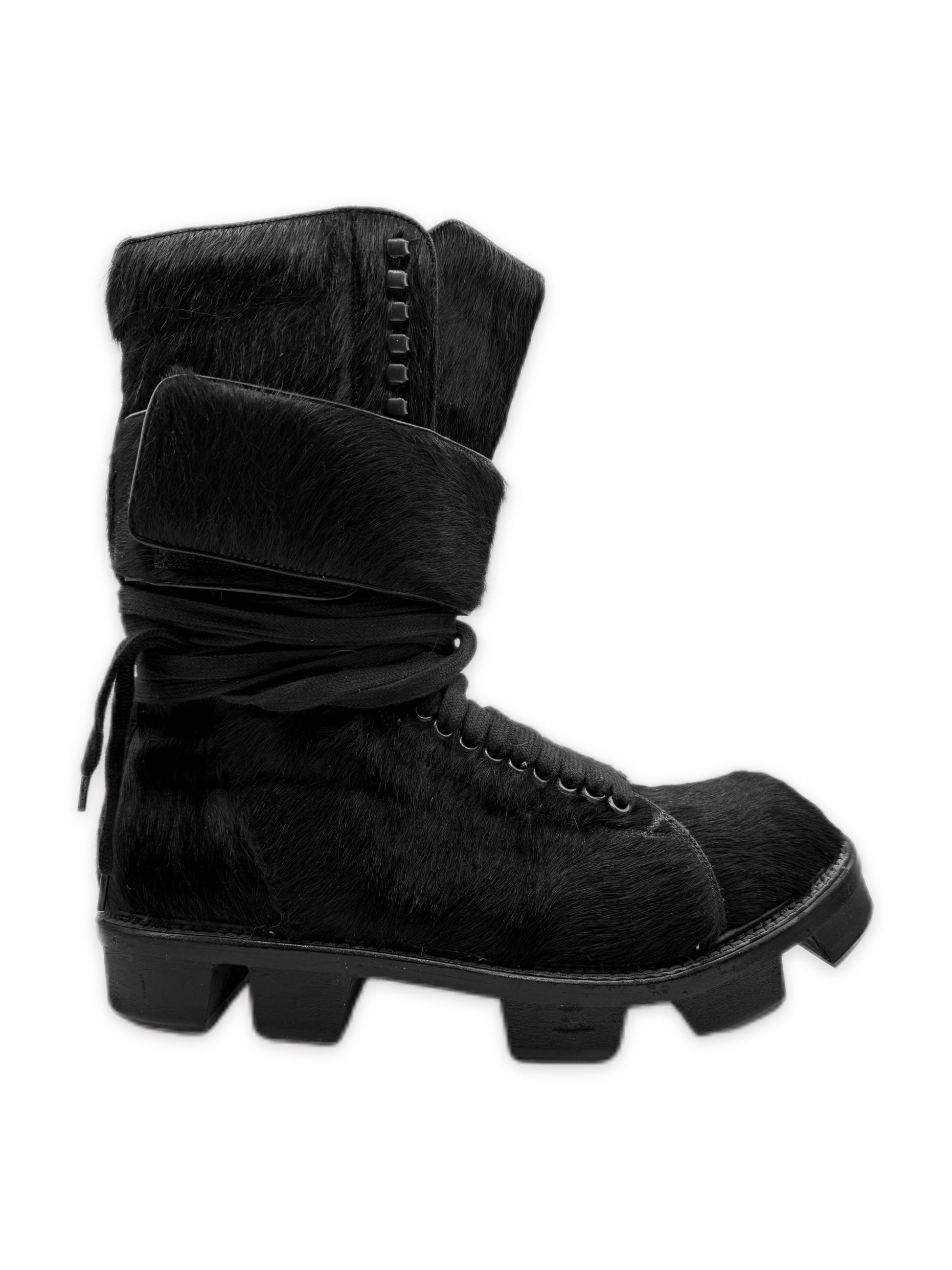 AW13 Rick Owens ‘Plinth’ Ponyhair Black Platform Boots