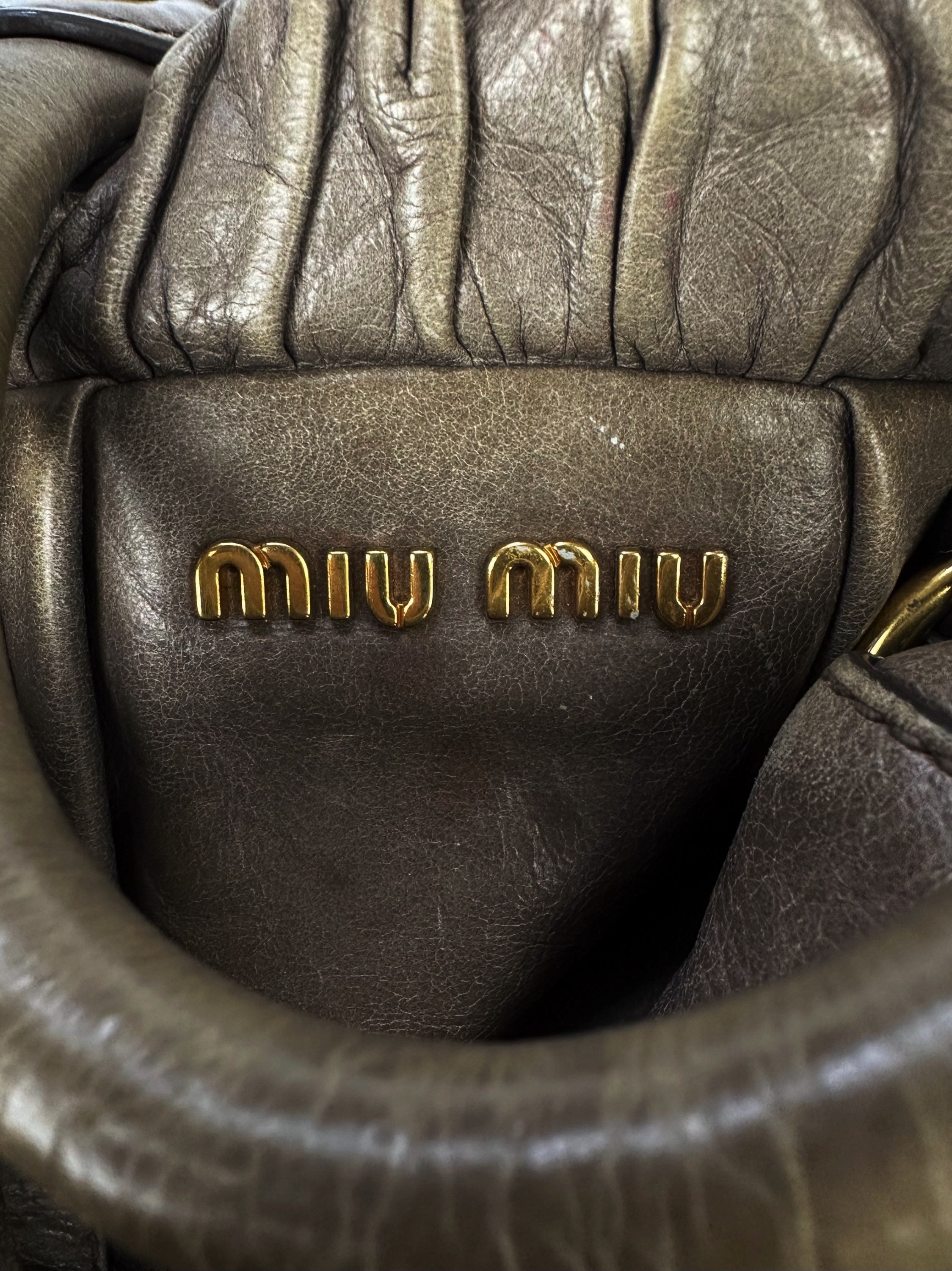 Miu Miu Dark Brown Leather Metallic Handbag