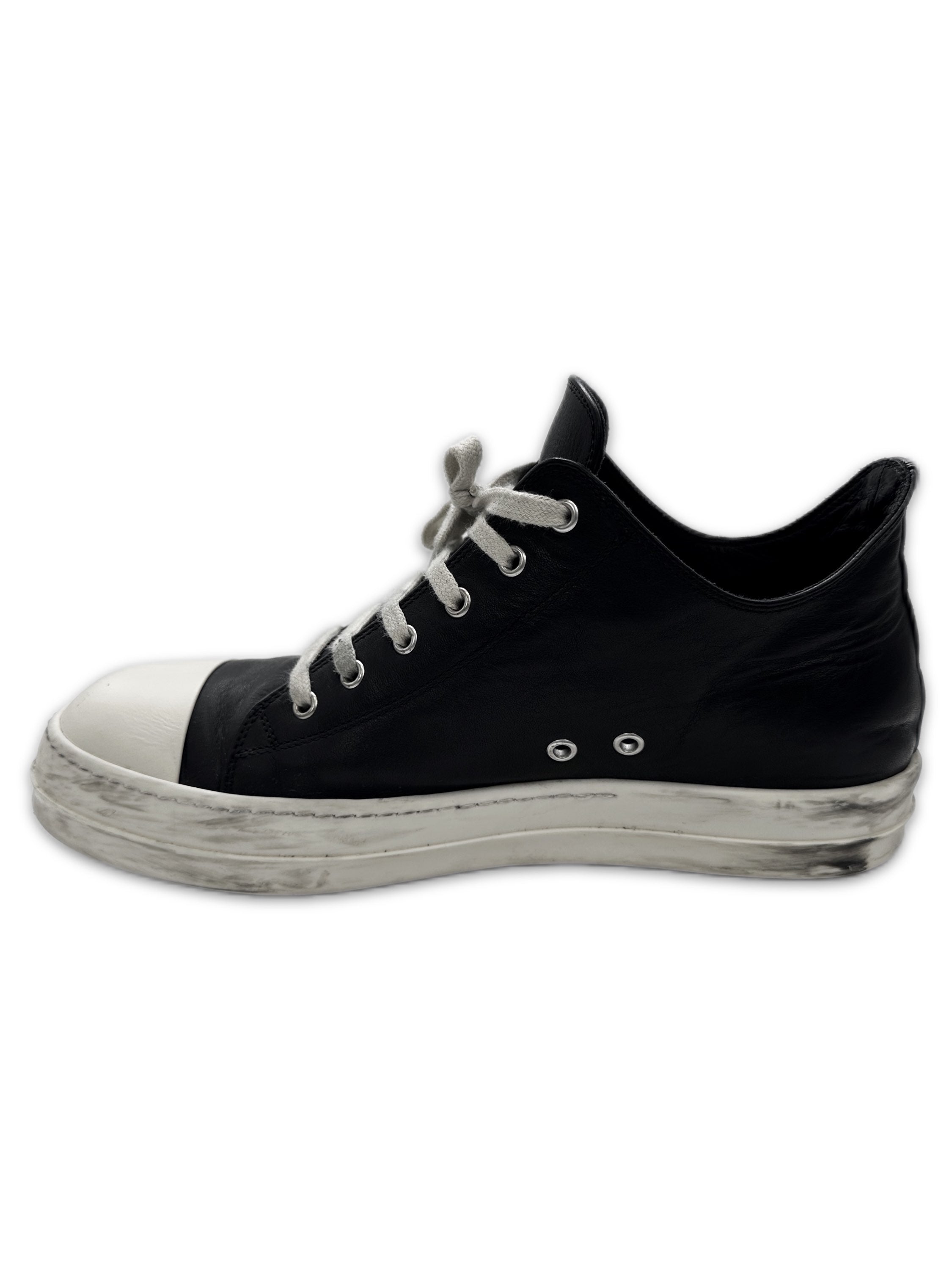 Rick Owens Black Leather Low-top Ramone Sneakers
