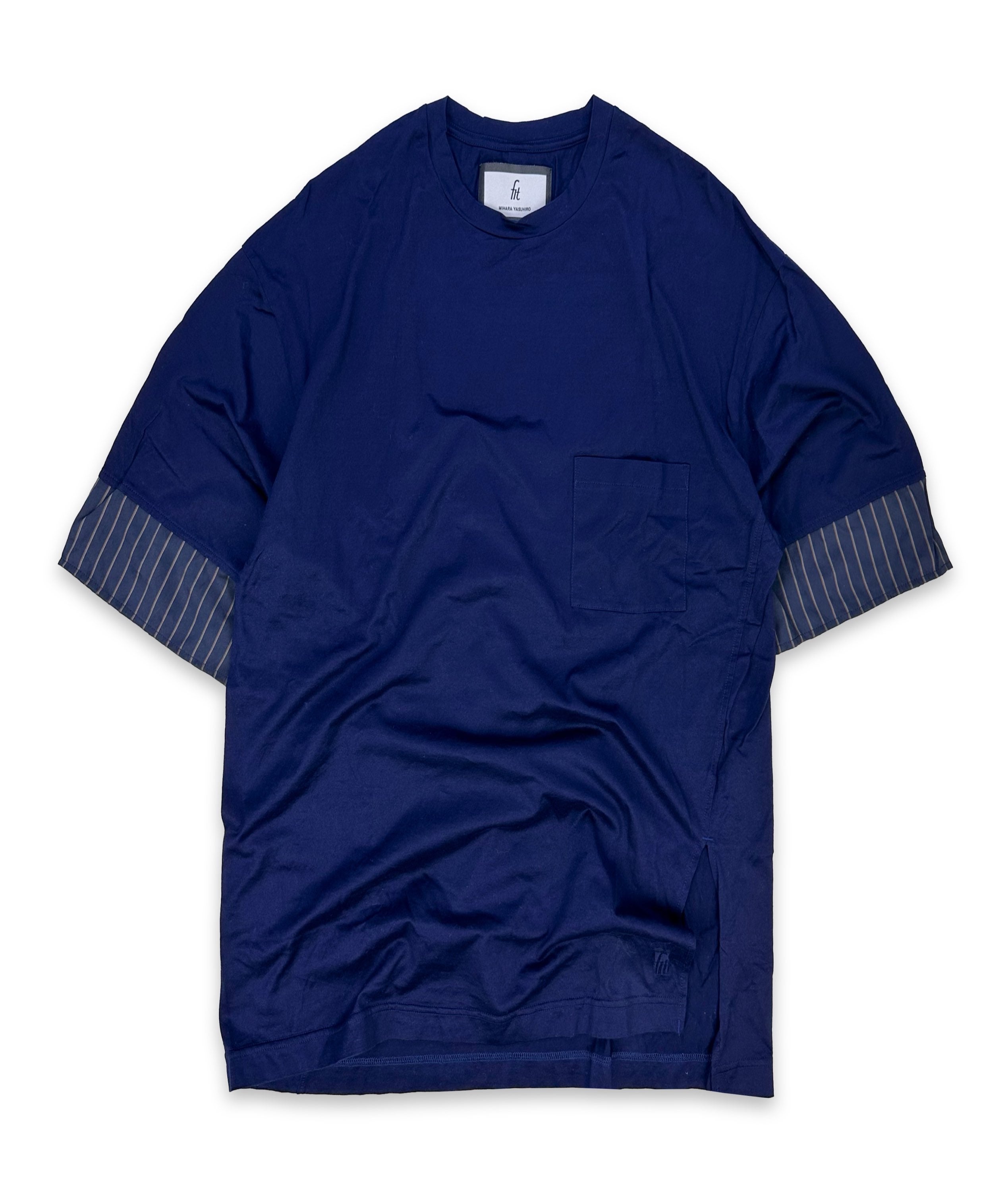 Mihara Yasuhiro Pinstripe D-Ring Navy Blue T-Shirt