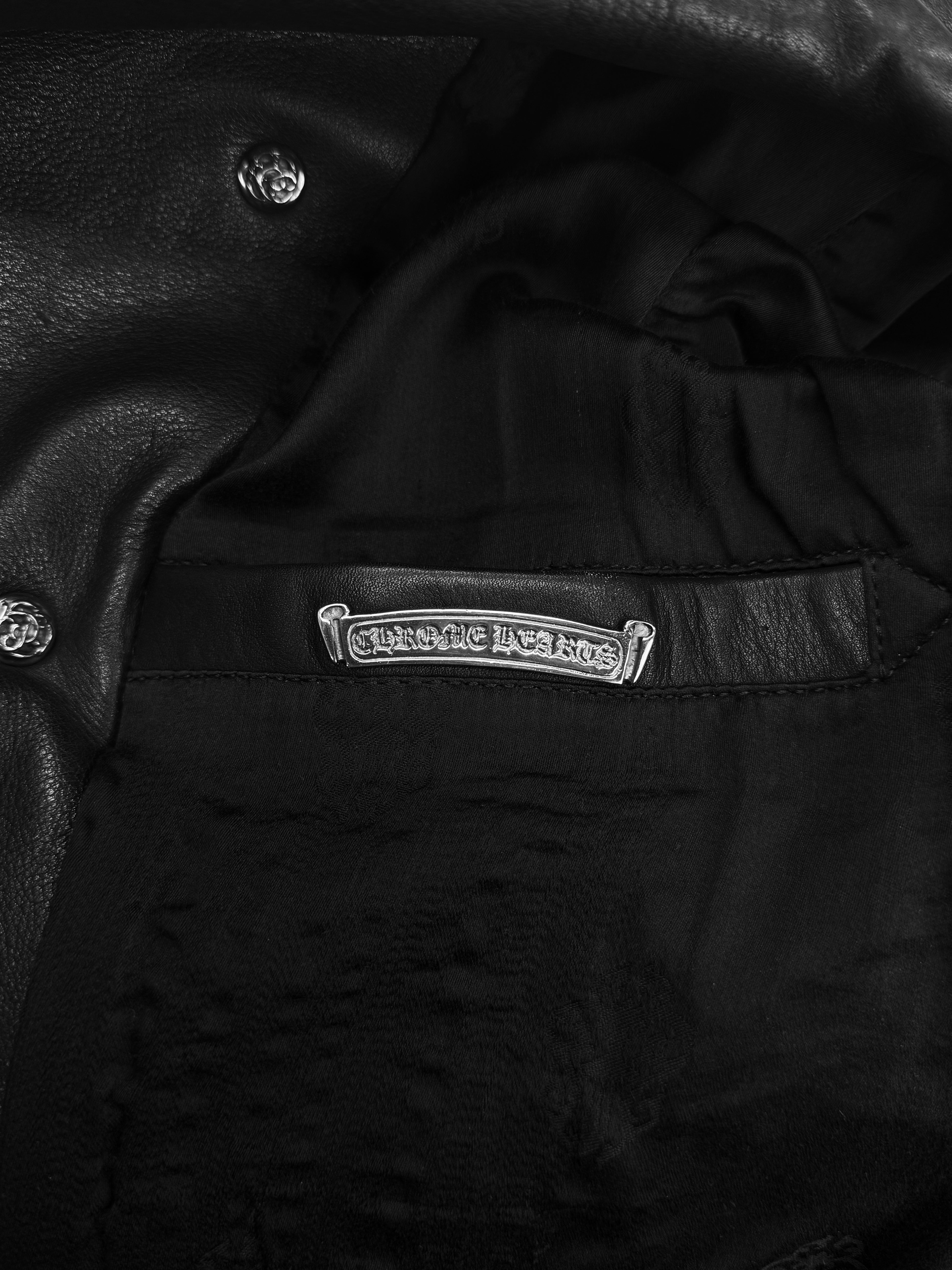 Chrome Hearts Fleur de Lis Black Leather .925 Silver Pea Coat