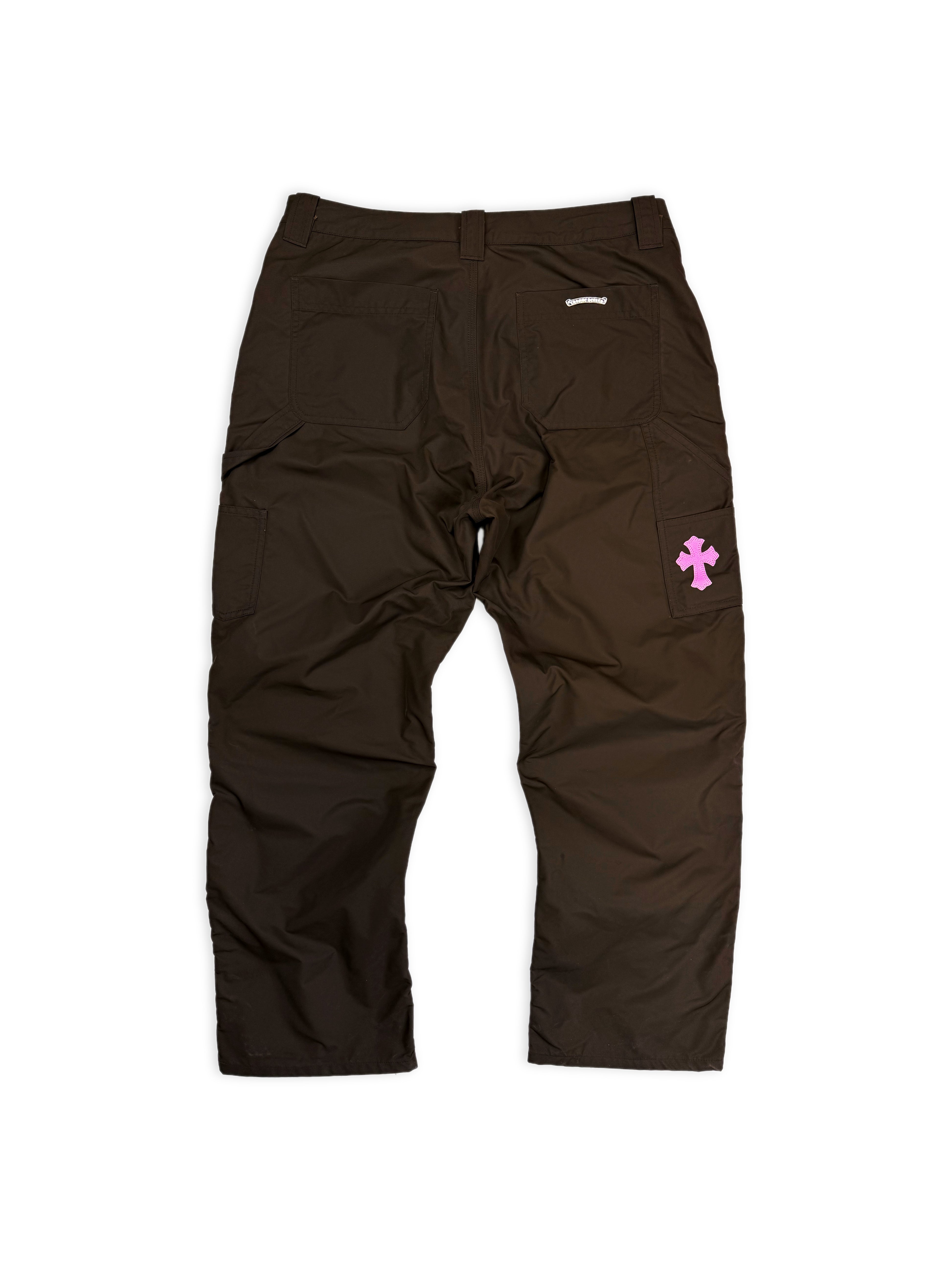 Chrome Hearts Pink Patch Leather Double Knee Brown Carpenter Pants