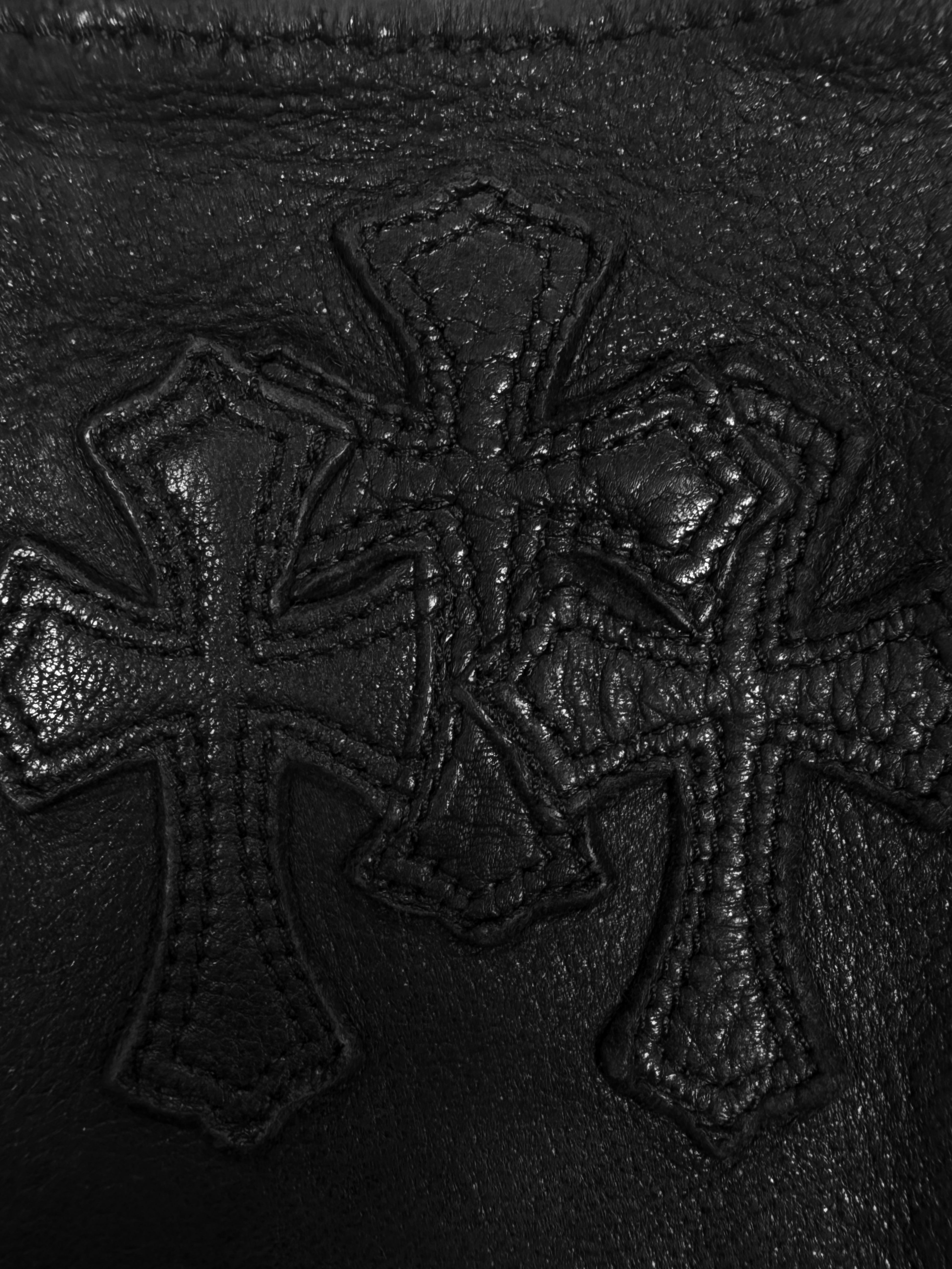 Chrome Hearts Triple Cross Patch Black Leather Driving Gloves