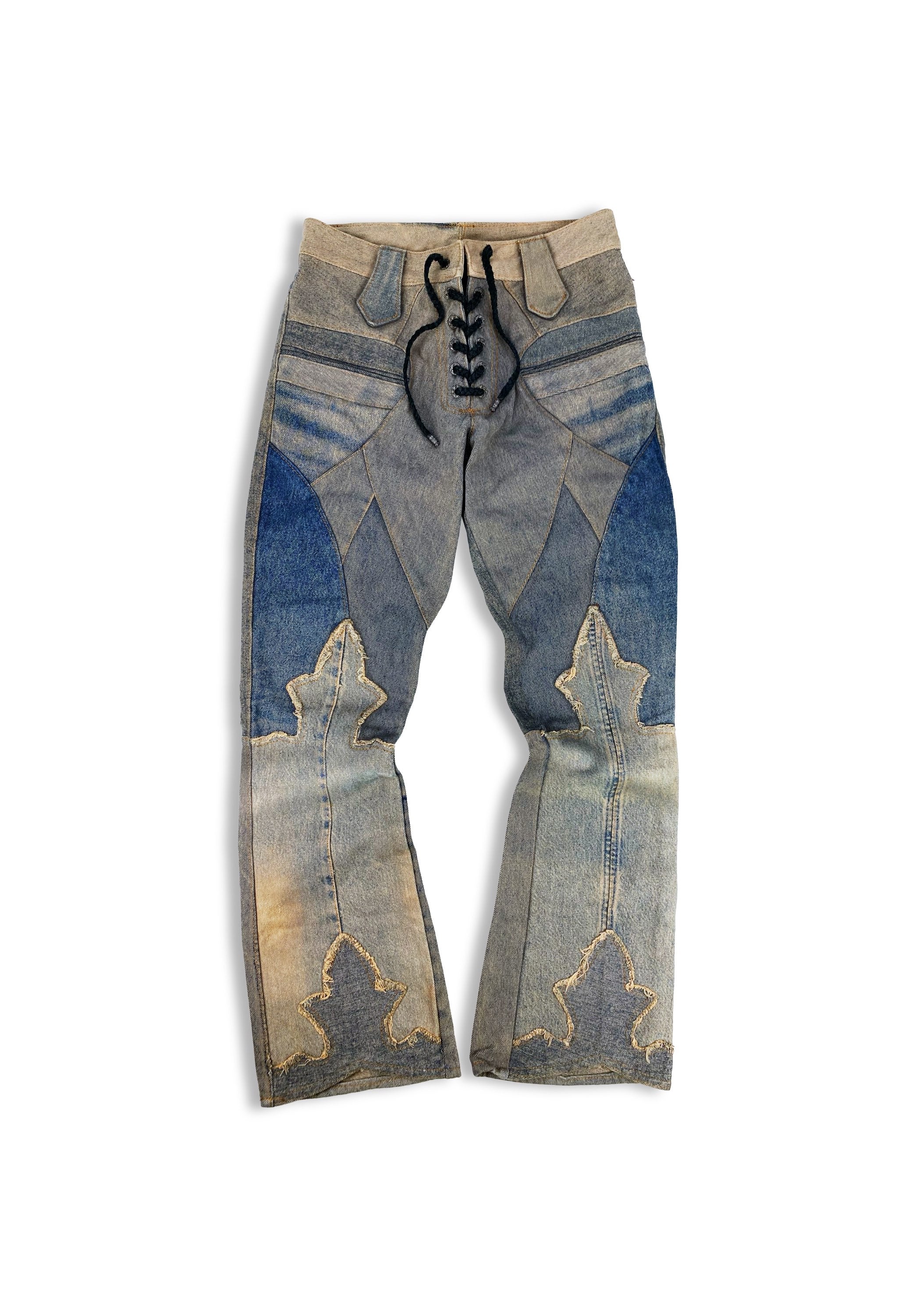 00s A&amp;G Rock ‘n Roll Couture ‘Floury Cross’ Laced Patchwork Denim