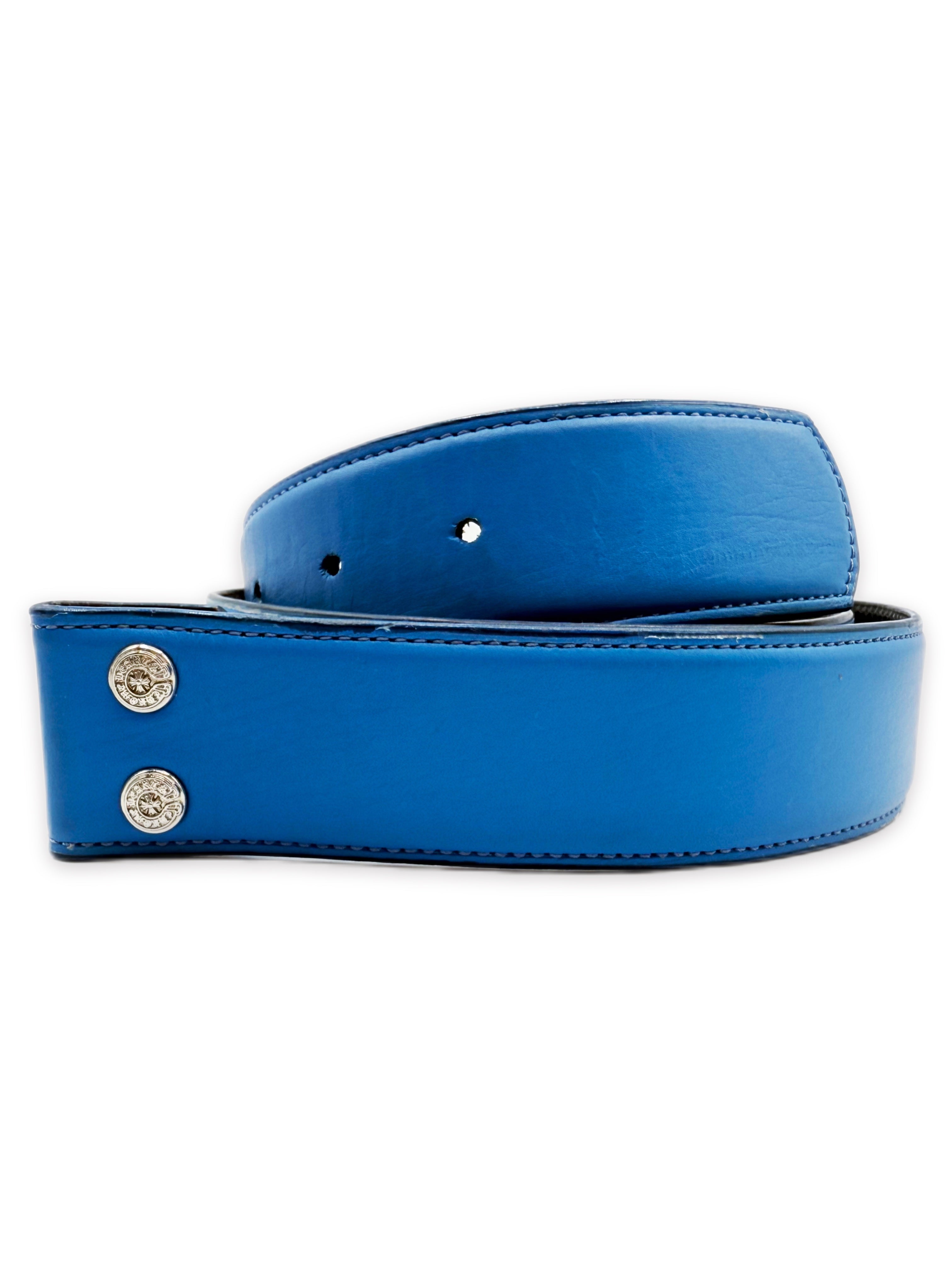 Chrome Hearts Sky Blue Leather Rhodium Belt Strap