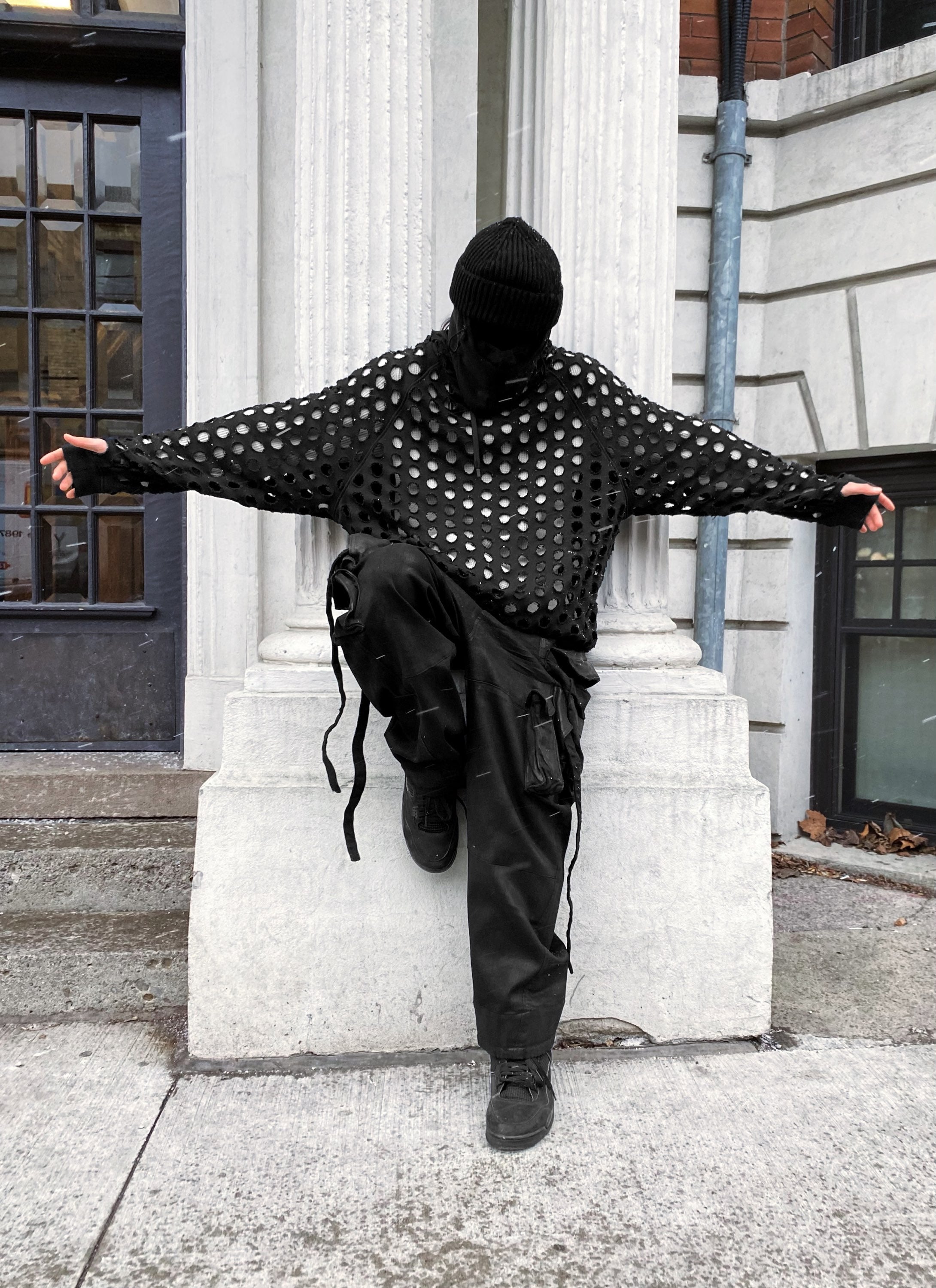 AW20 Maison Margiela ‘Hole Punch’ Black Cut Out Hoodie