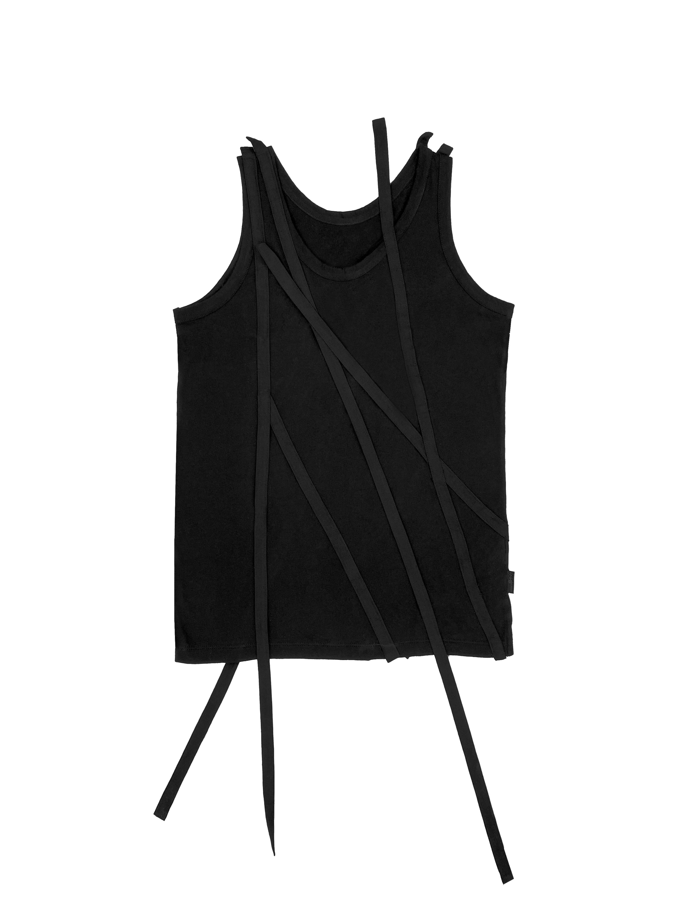 SS07 Yohji Yamamoto Draping Tassel Laced Black Tank Top