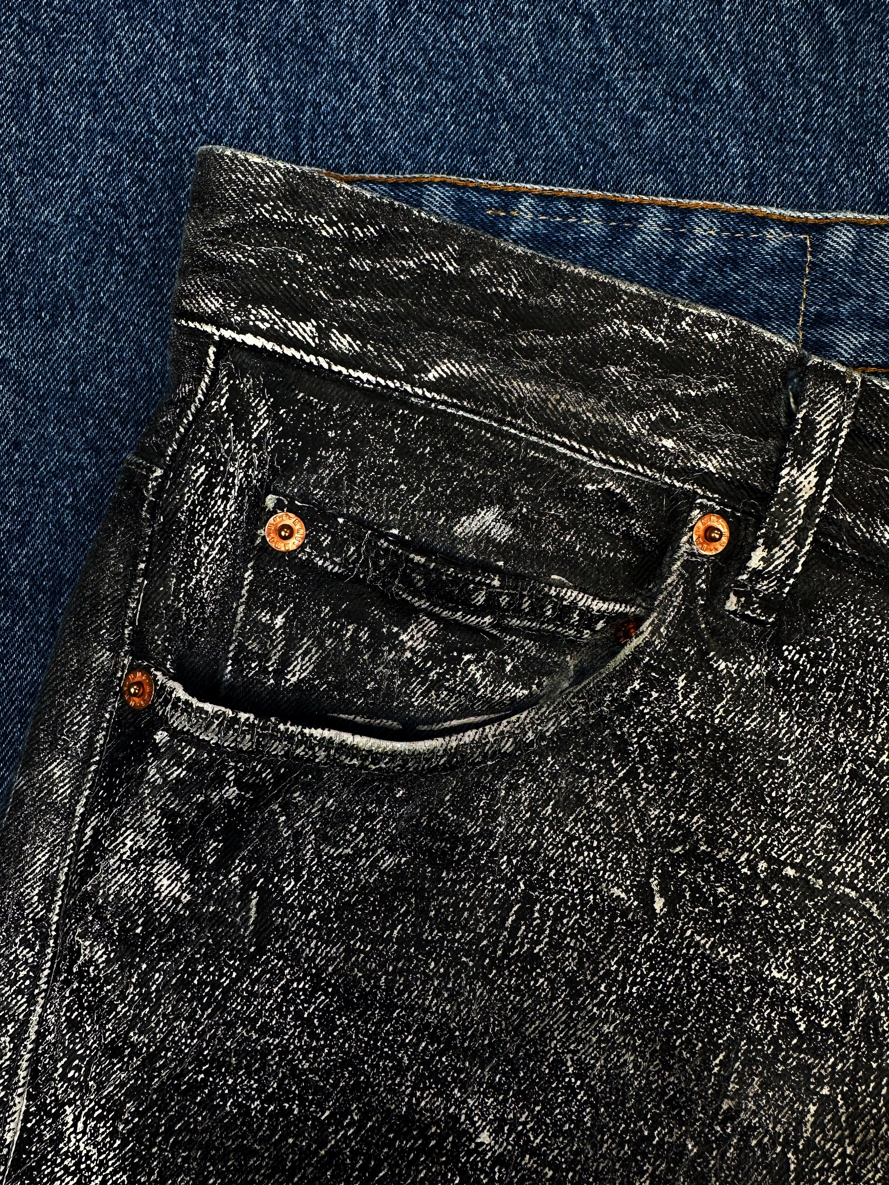 Maison Margiela MM6 Paint Crack Dark Wash Wide Cut Denim