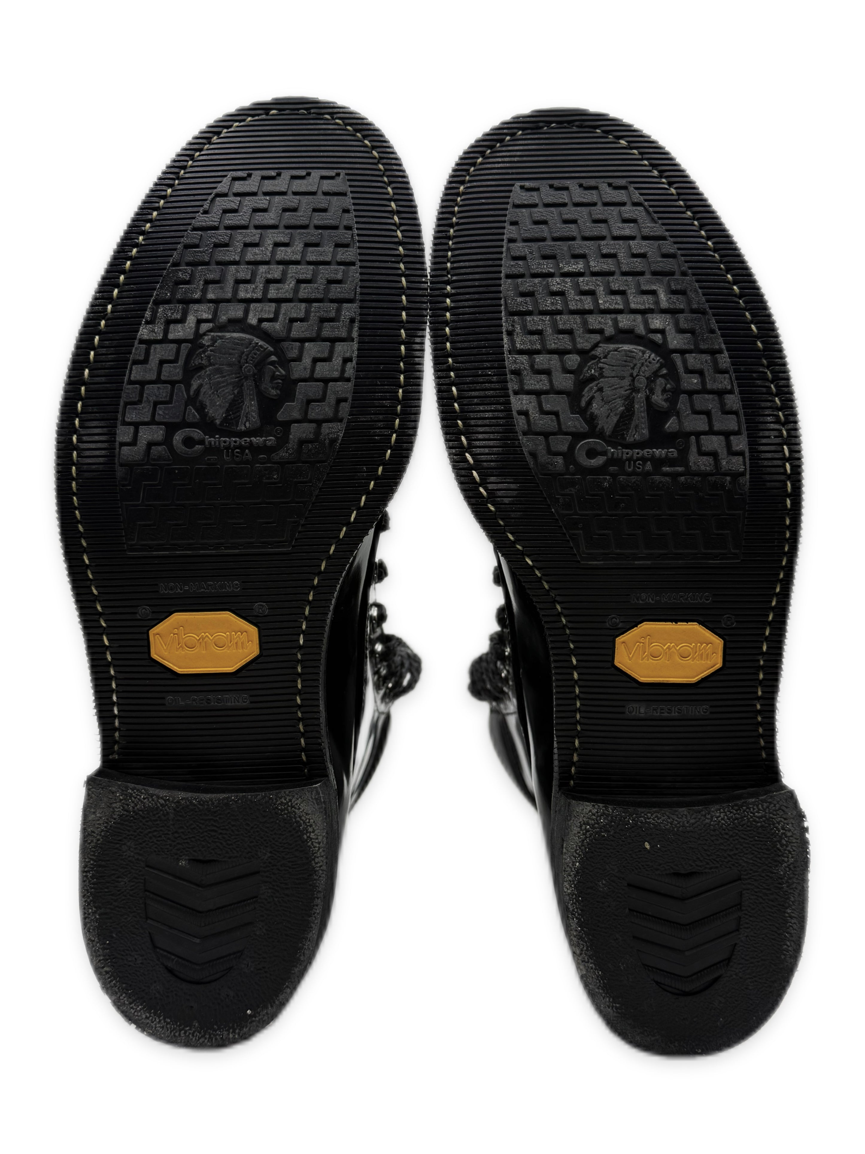 Chrome Hearts x Chippewa Fireman Zip Pyramid Stud Cross Patent Leather Boots