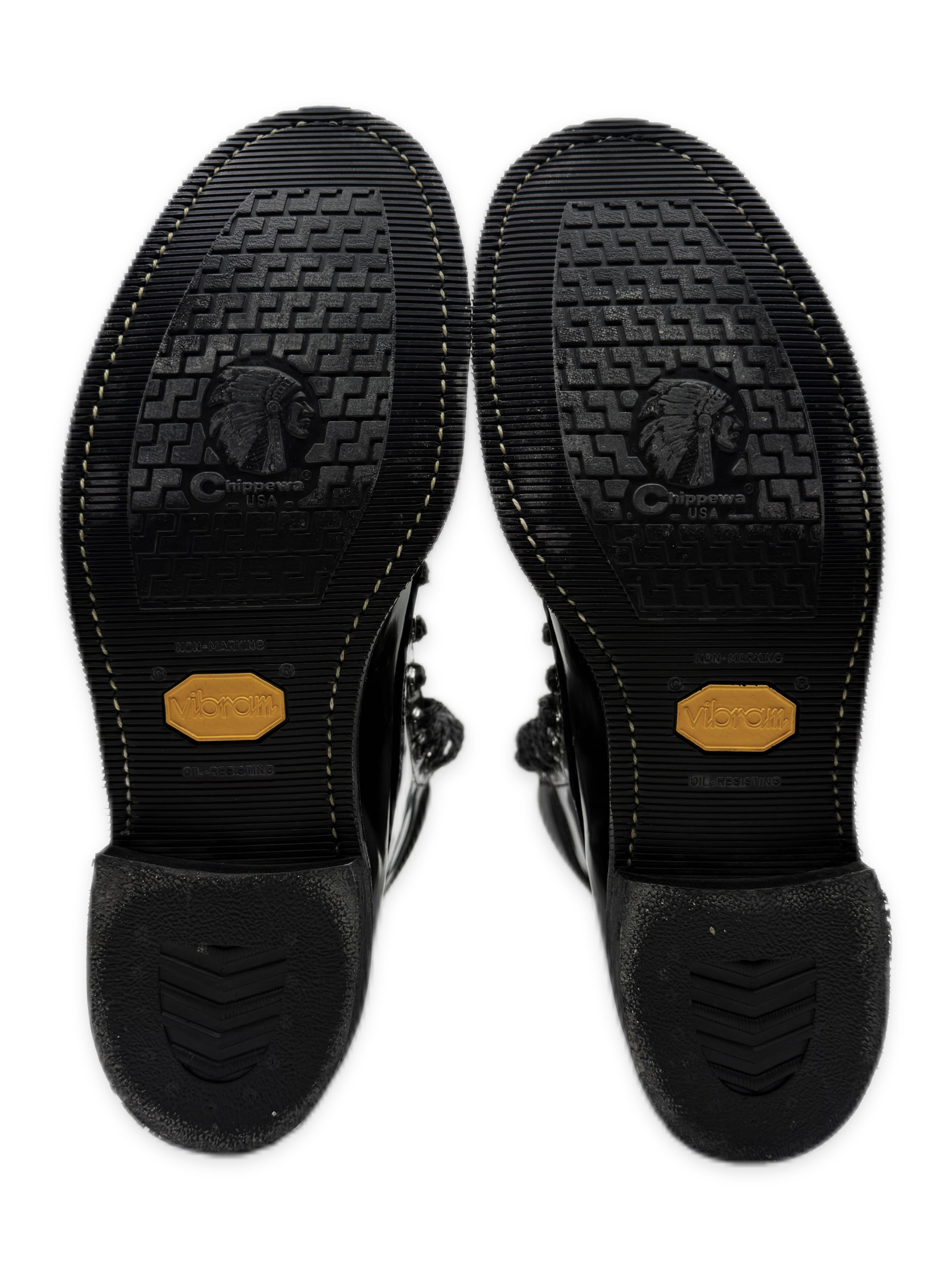 Chrome Hearts x Chippewa Fireman Zip Pyramid Stud Cross Patent Leather Boots