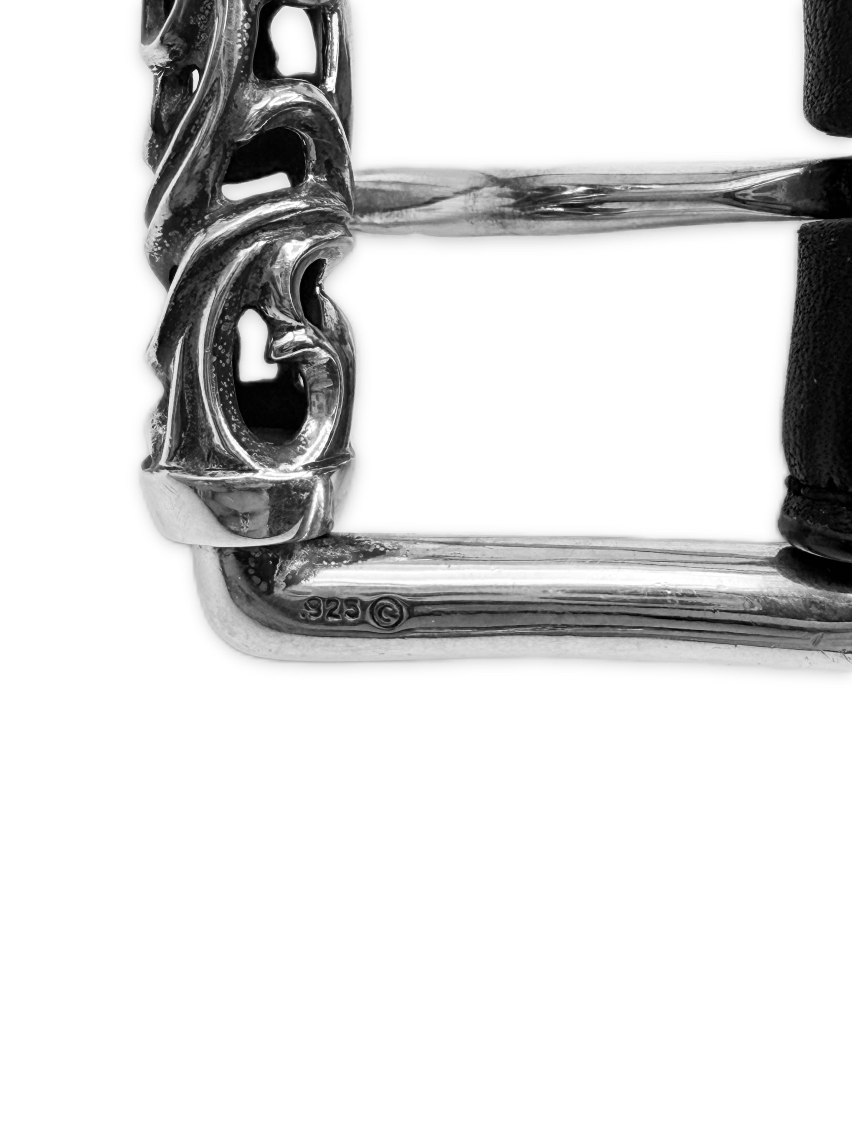 Chrome Hearts Double Roller .925 Silver Black Leather Belt