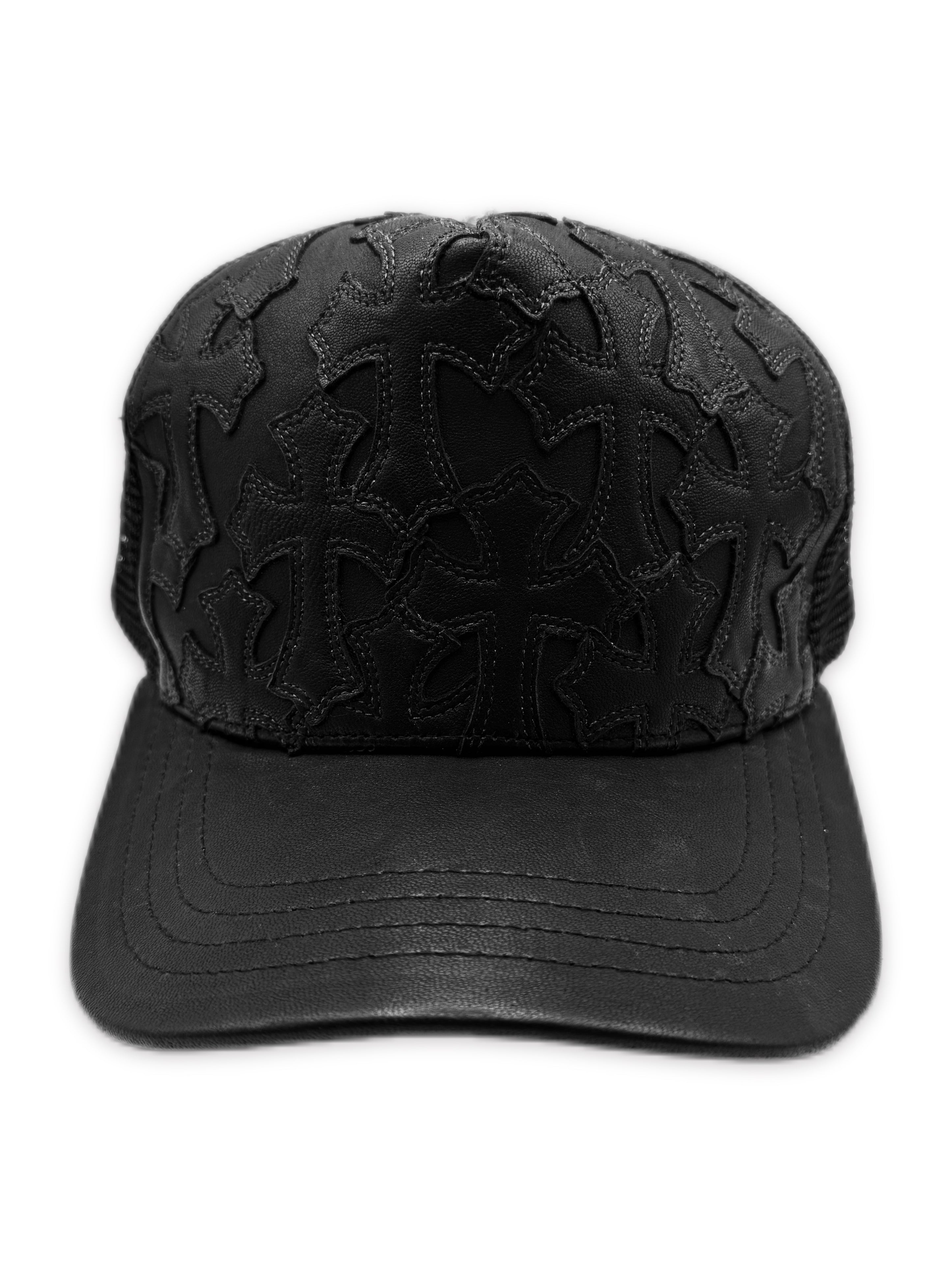 Chrome Hearts Cemetery Cross Patch Leather .925 Silver Scroll Trucker Hat